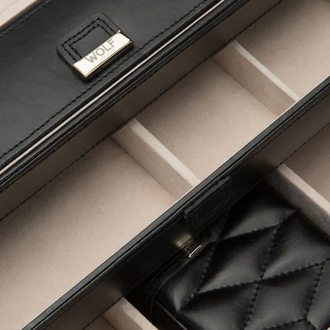WOLF Medium Quilted Leather Jewelry Box in Black Leather - Image 5