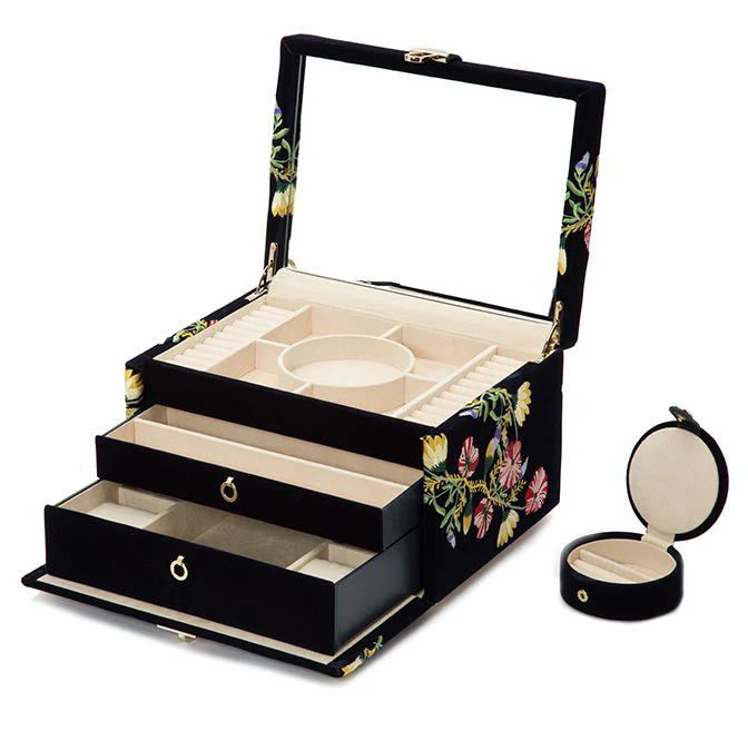 WOLF Medium Velvet Embroidered Jewelry Box in Indigo - Image 3
