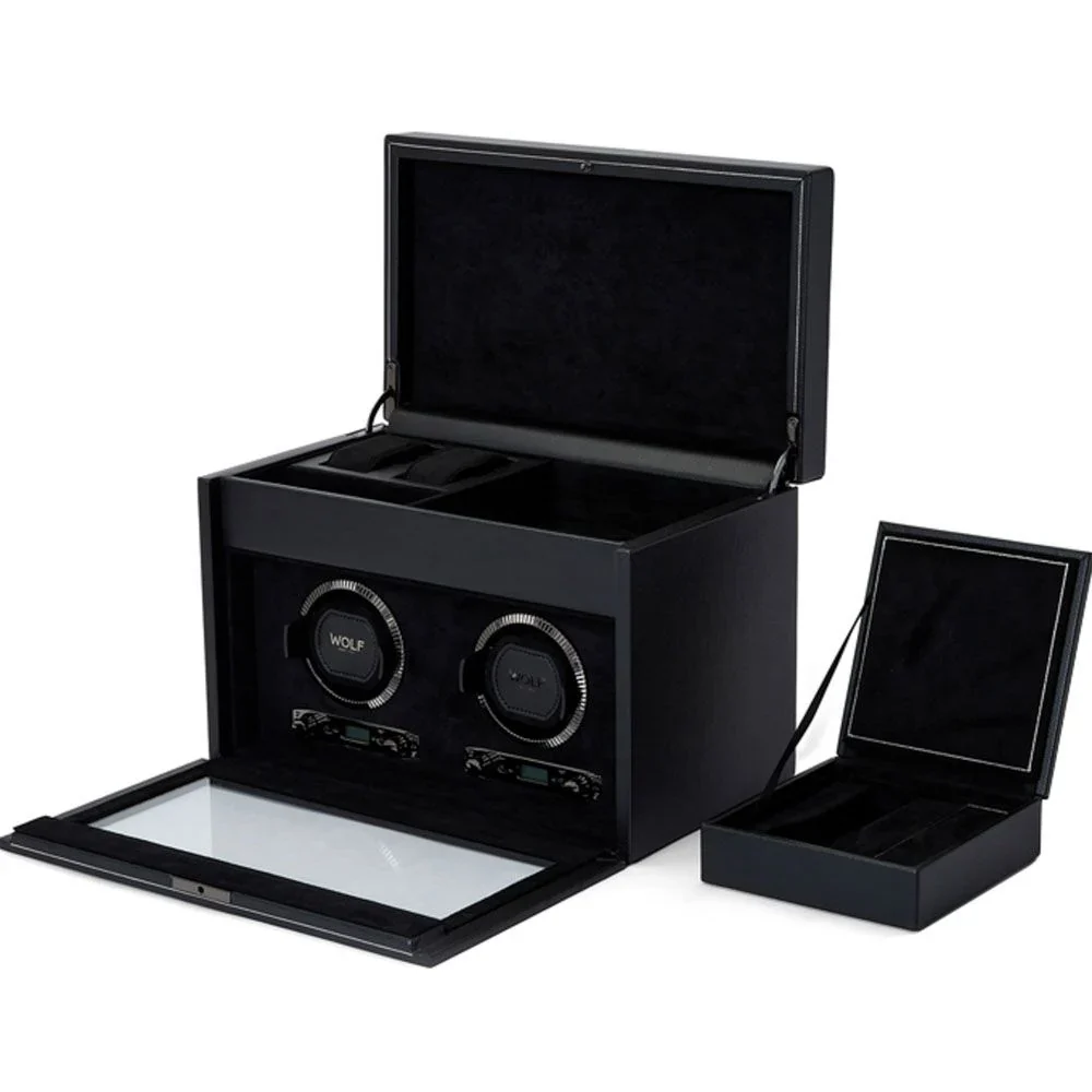 WOLF British Racing Double Watch Winder with Storage in Black - Image 4