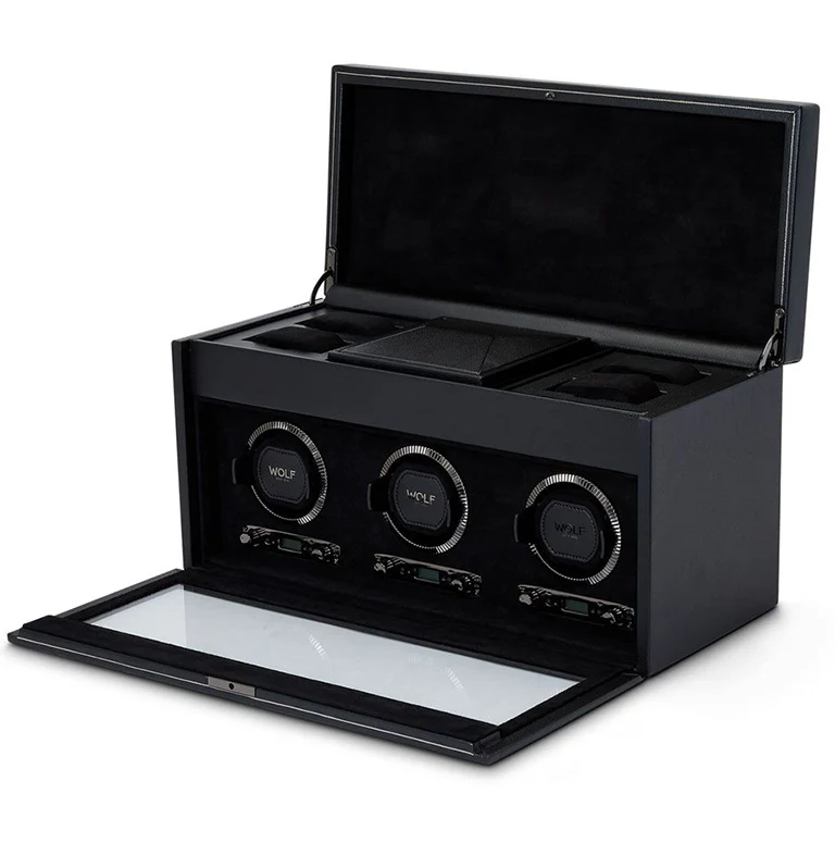 WOLF British Racing Triple Watch Winder with Storage in Black - Image 3