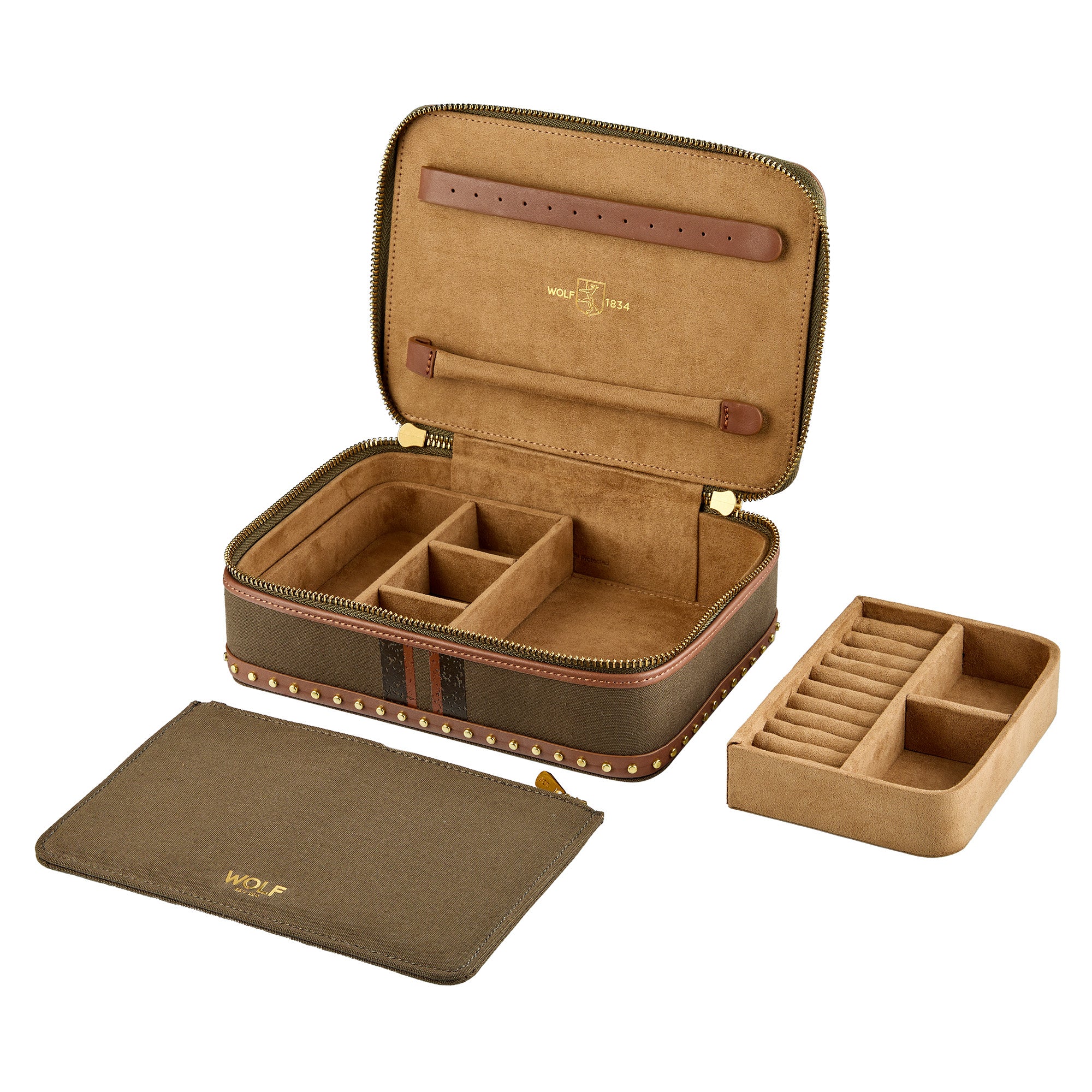 WOLF Ida Travel Zip Jewelry Case in Khaki - Image 4