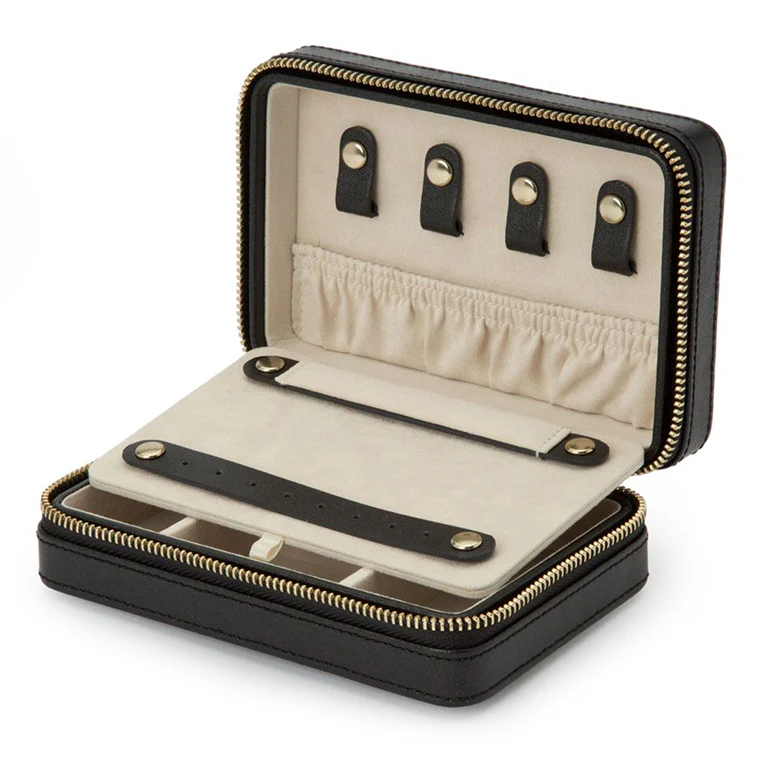 WOLF Leather Jewelry Zip Case in Black Anthracite - Image 3