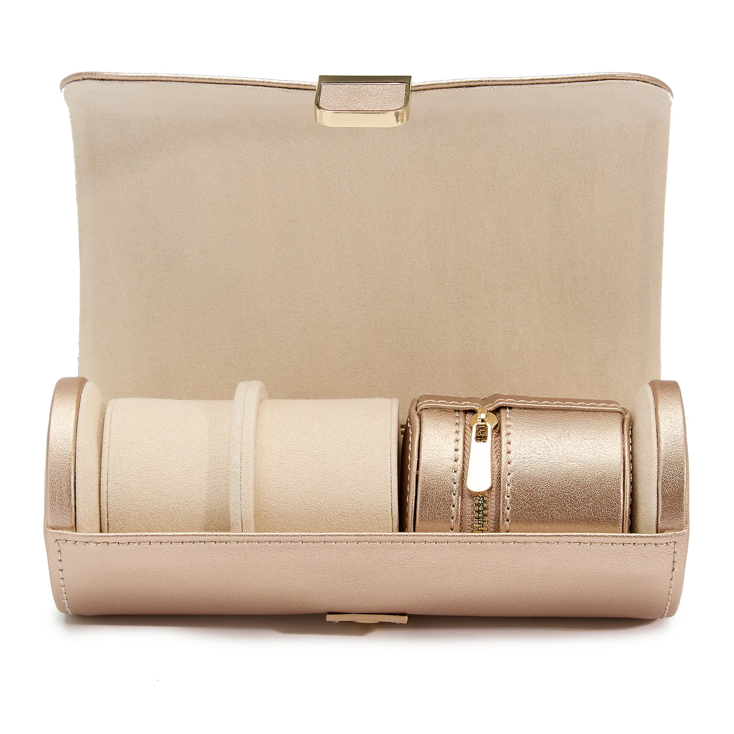 WOLF Palermo Double Watch Roll with Jewelry Pouch in Rose Gold - Image 3