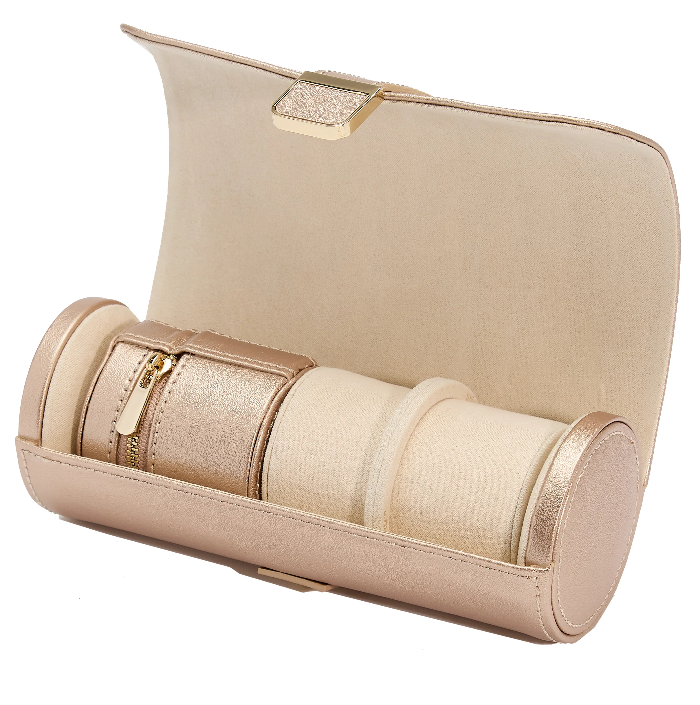 WOLF Palermo Double Watch Roll with Jewelry Pouch in Rose Gold - Image 4