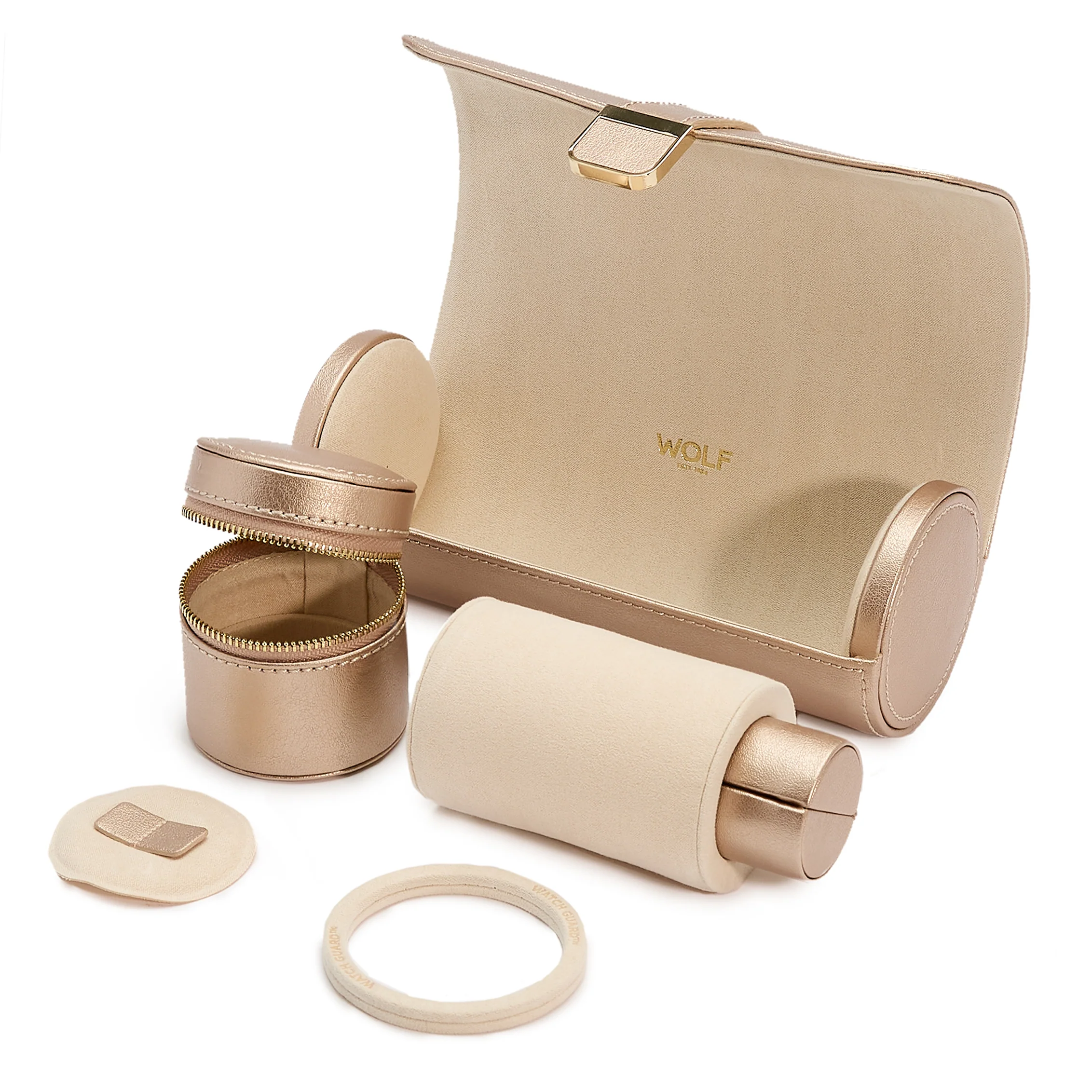 WOLF Palermo Double Watch Roll with Jewelry Pouch in Rose Gold - Image 9