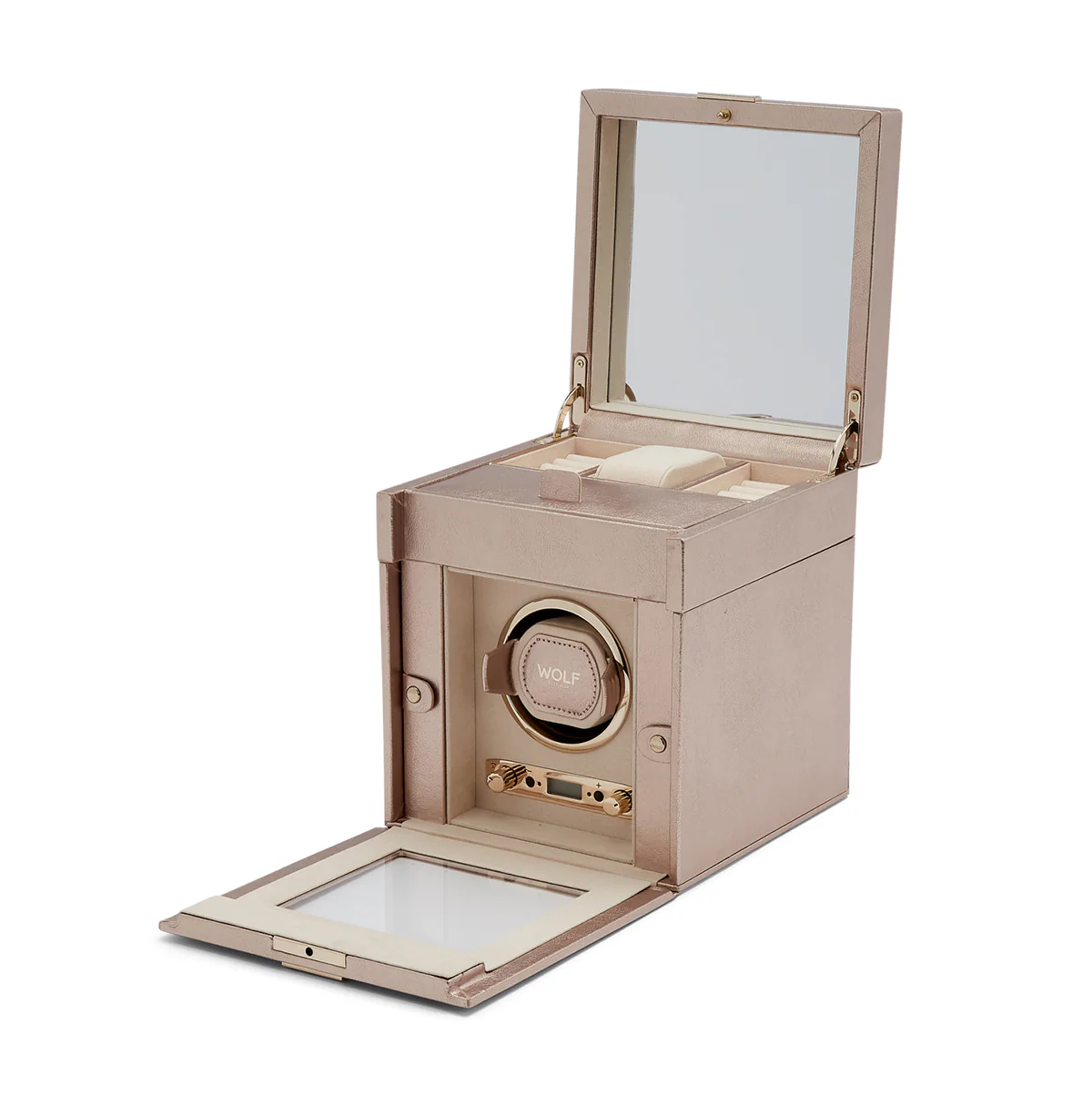 WOLF Palermo Single Watch Winder with Jewelry Storage in Rose Gold - Image 3