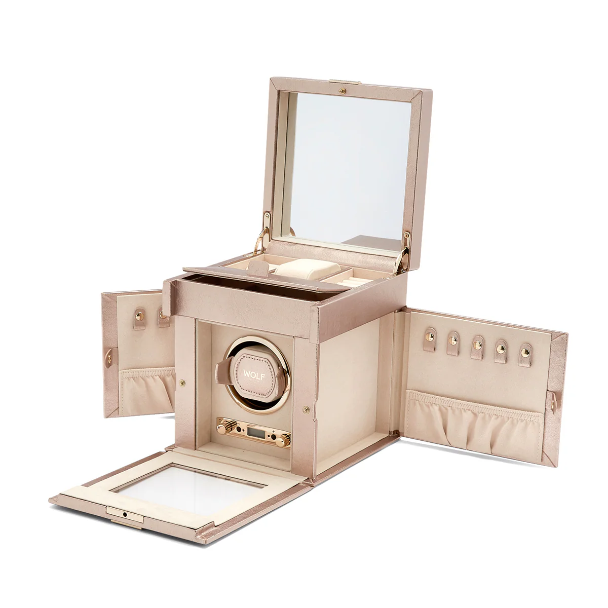 WOLF Palermo Single Watch Winder with Jewelry Storage in Rose Gold - Image 4