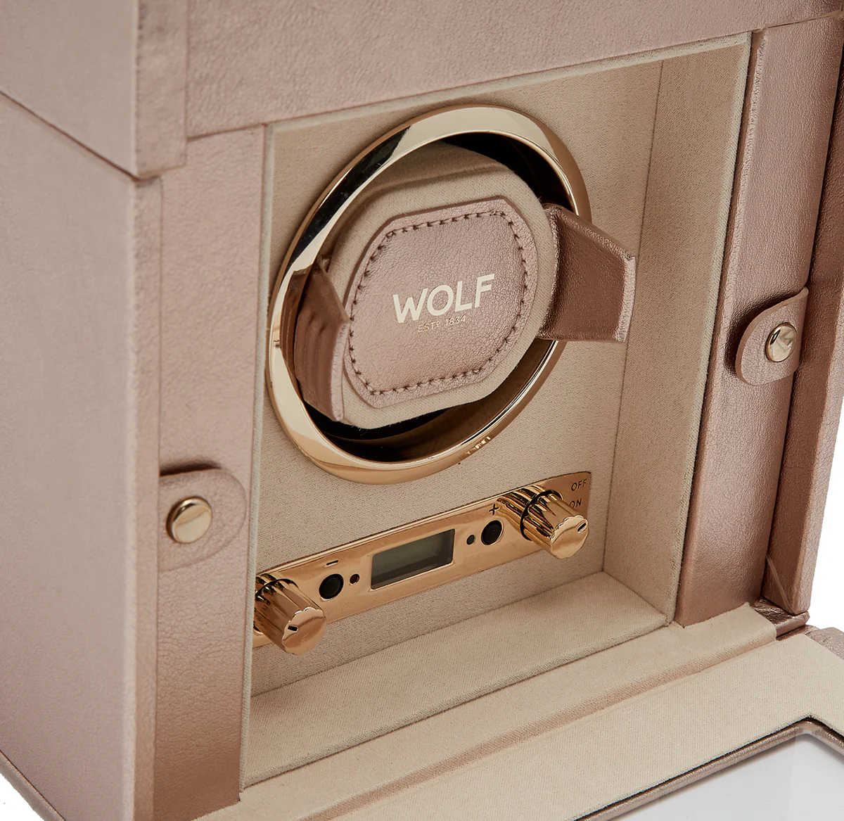 WOLF Palermo Single Watch Winder with Jewelry Storage in Rose Gold - Image 5