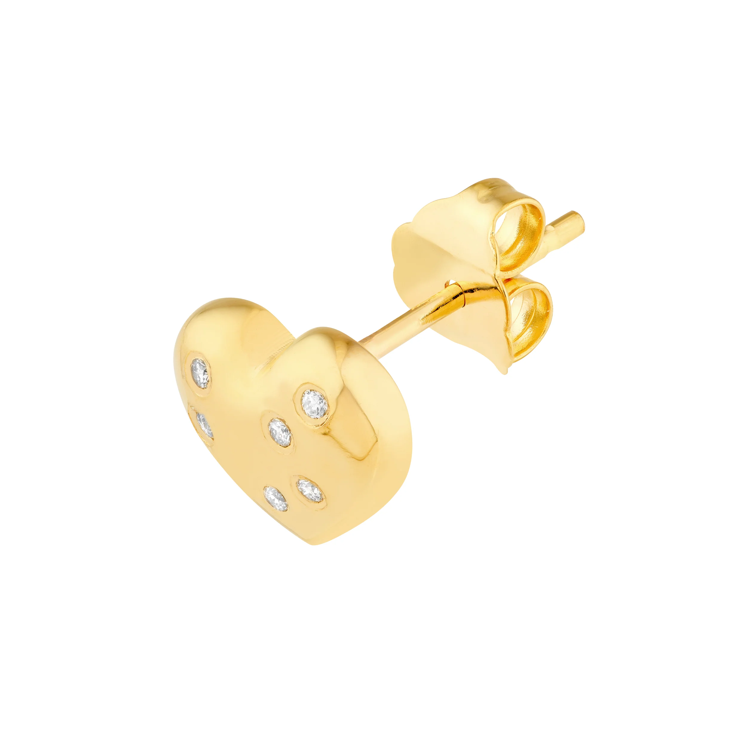 Sabel Collection Yellow Gold 3D Heart Stud Earrings with Diamonds - Image 3
