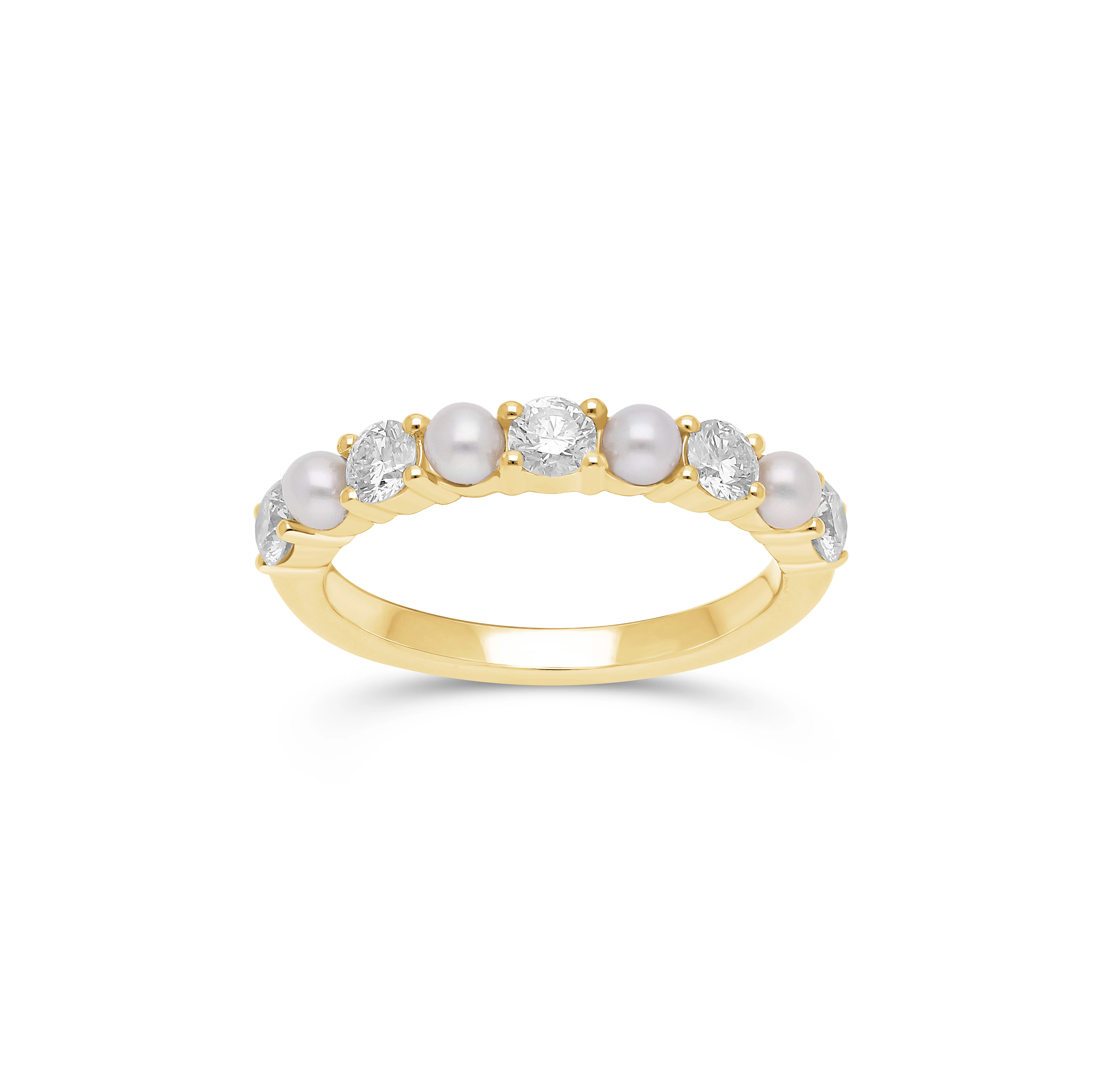 Sabel Collection Yellow Gold Alternating Pearl and Diamond Ring - Image 2