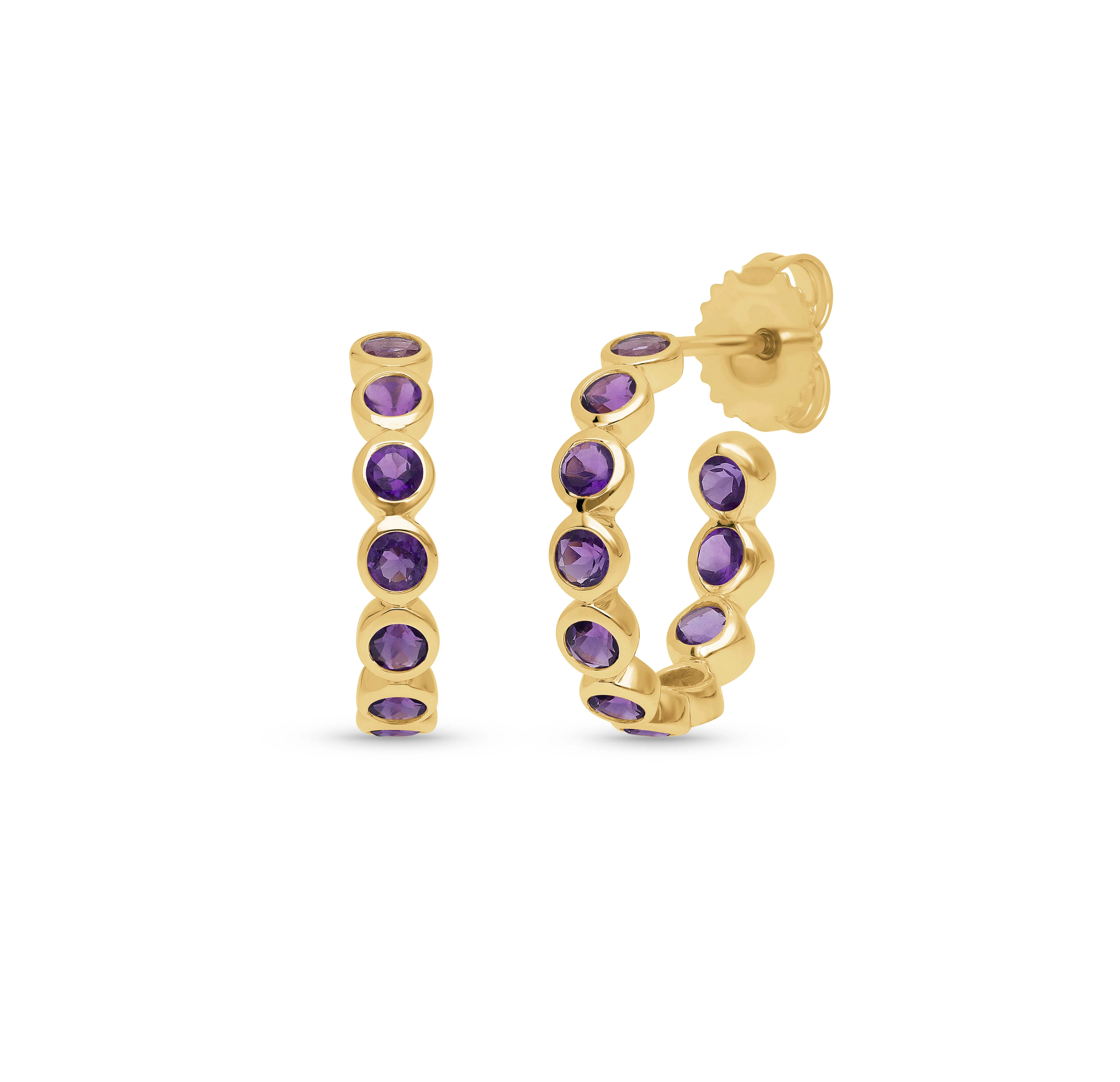 Sabel Collection Yellow Gold Amethyst Inside Out Hoop Earring