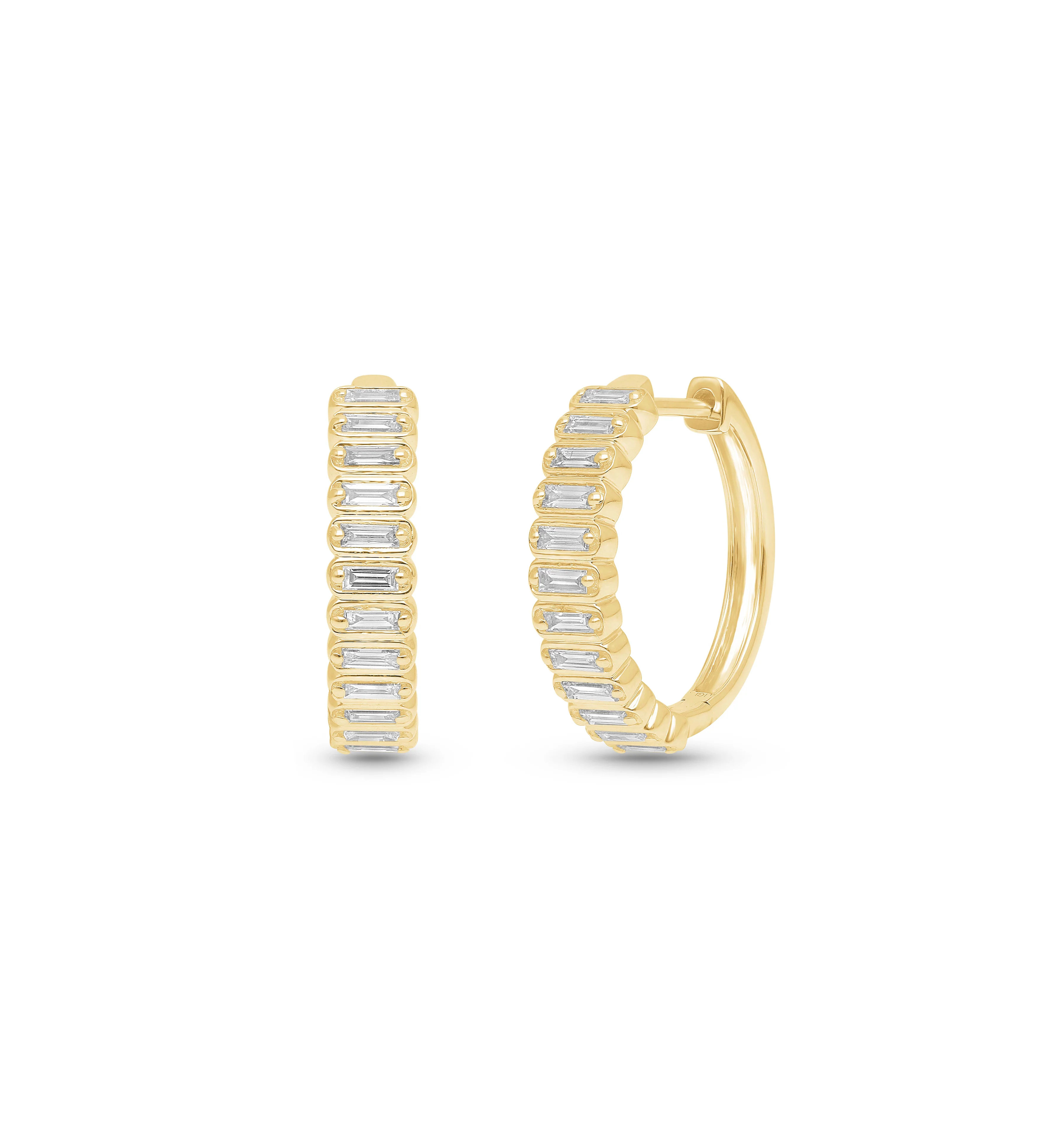 Sabel Collection Yellow Gold Baguette Diamond Hoop Earrings