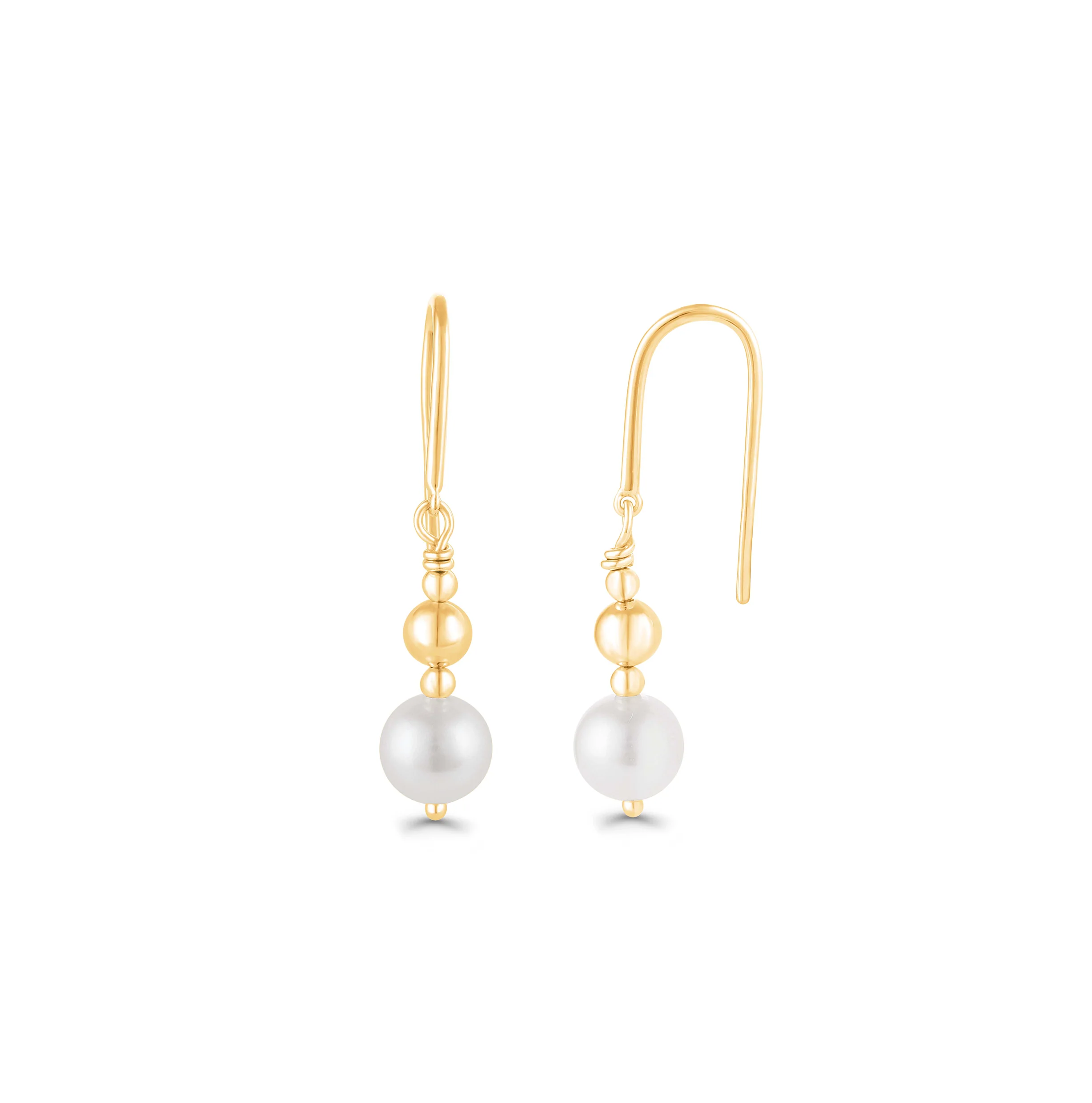 Sabel Collection Yellow Gold Bead and Freshwater Pearl Drop Earrings