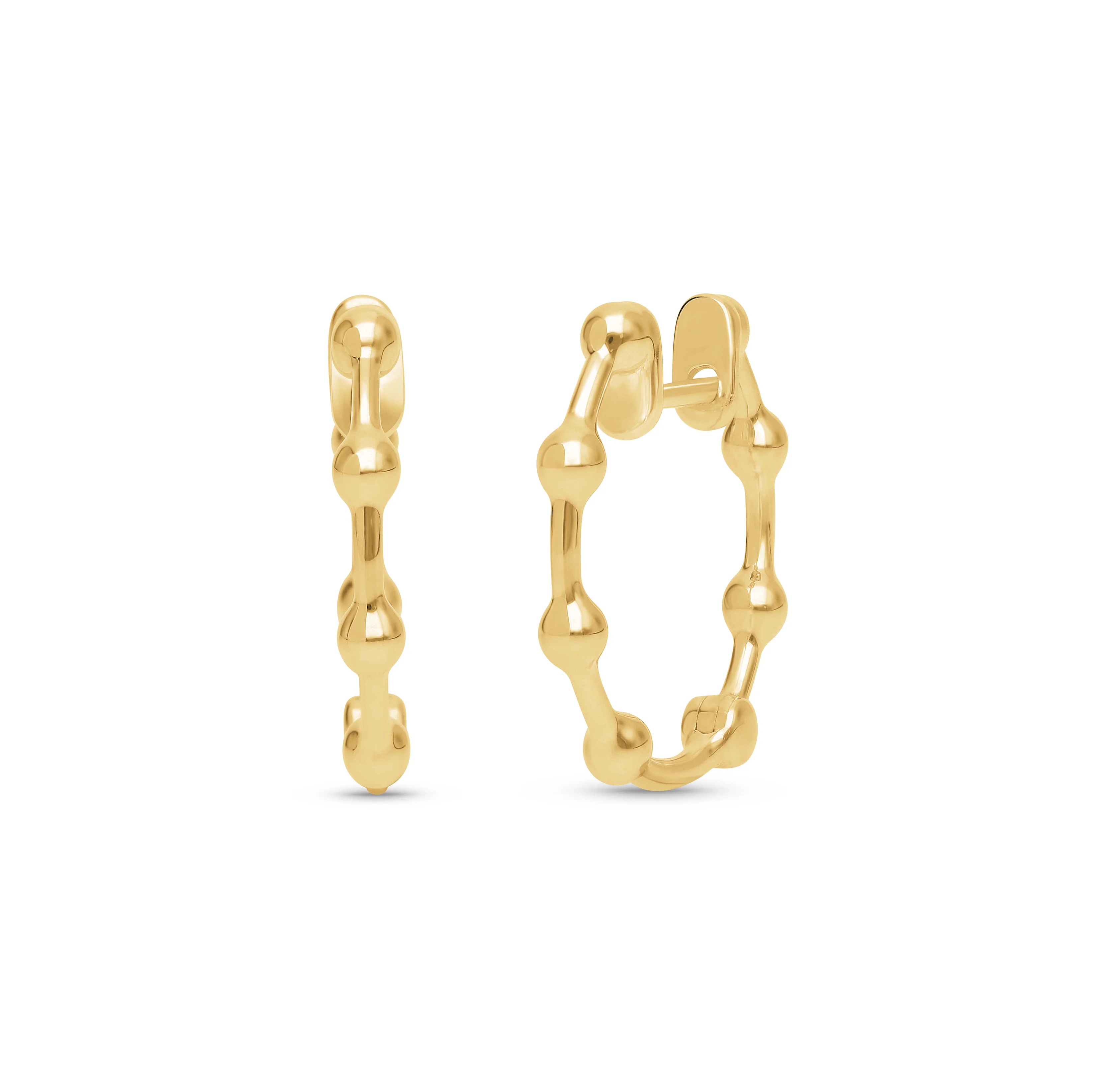 Sabel Collection Yellow Gold Bead Station Hoop Earrings