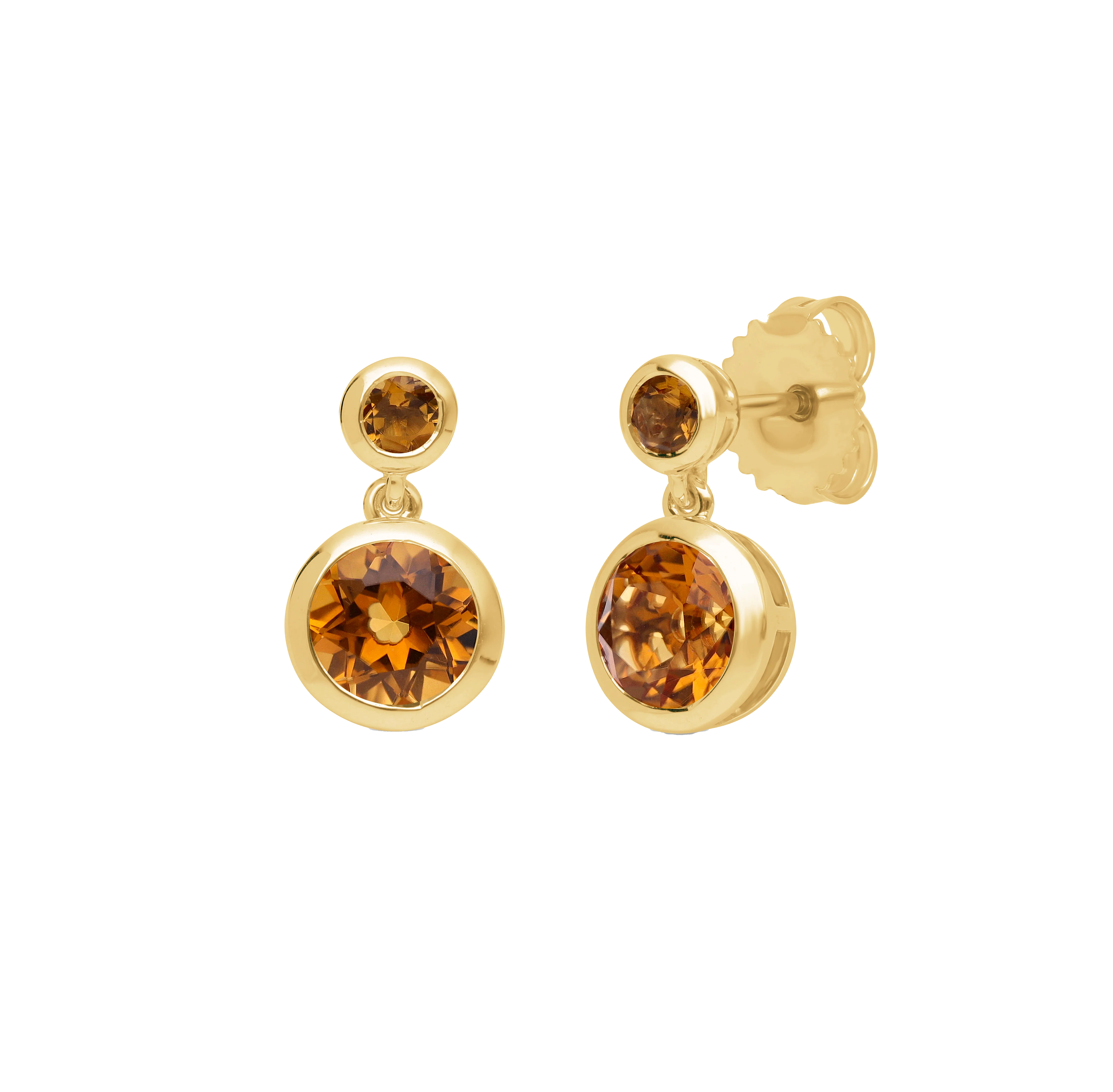 Sabel Collection Yellow Gold Bezel Set Citrine Drop Earrings