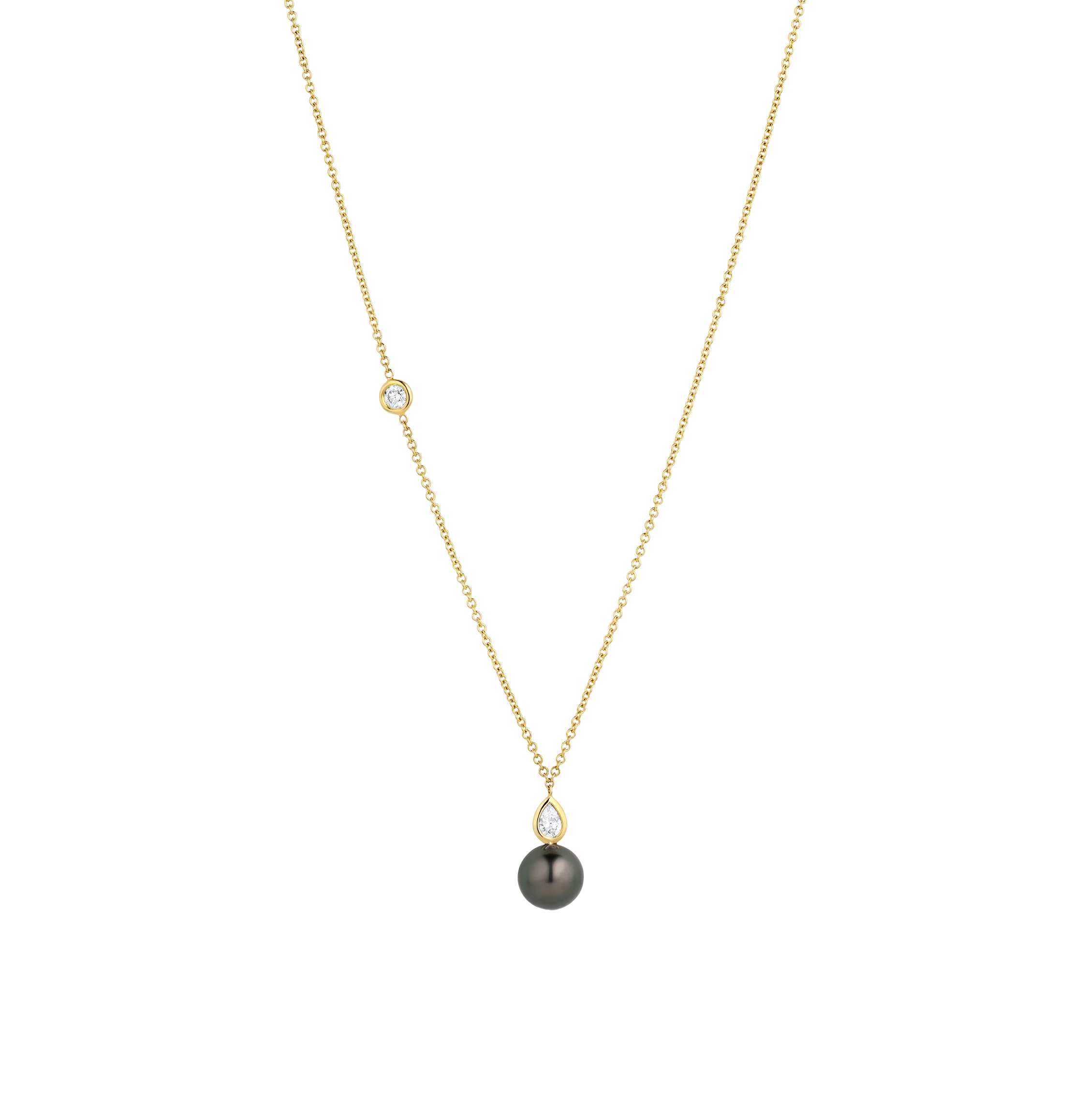 Sabel Collection Yellow Gold Black Pearl and Diamond Necklace