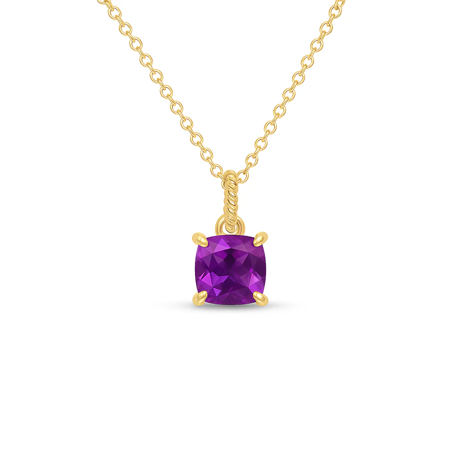 Sabel Collection Yellow Gold Cushion Amethyst Pendant