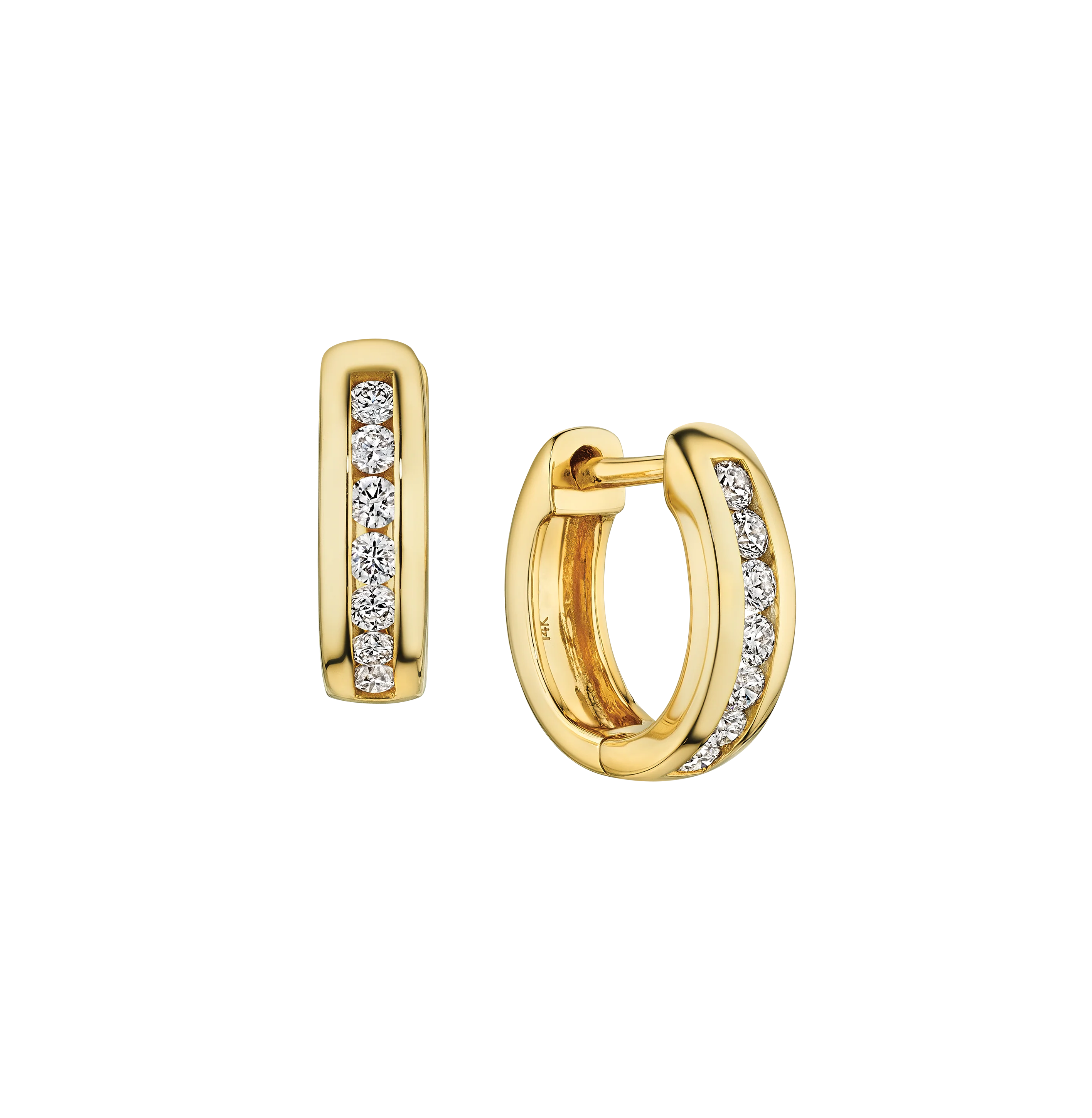 Sabel Collection Yellow Gold Diamond Channel Set Huggie Hoop Earrings