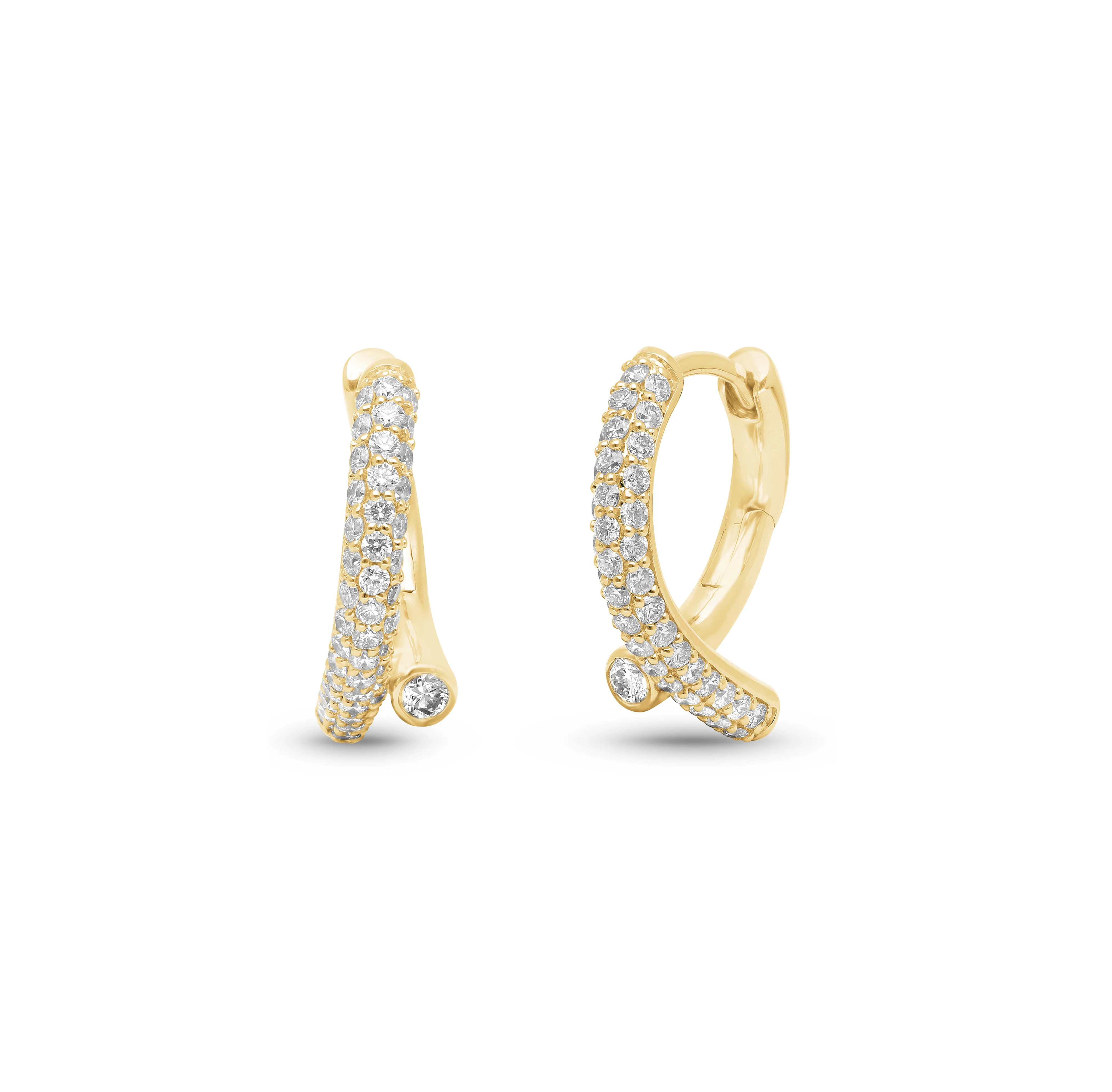 Sabel Collection Yellow Gold Diamond Crossover Hoop Earrings