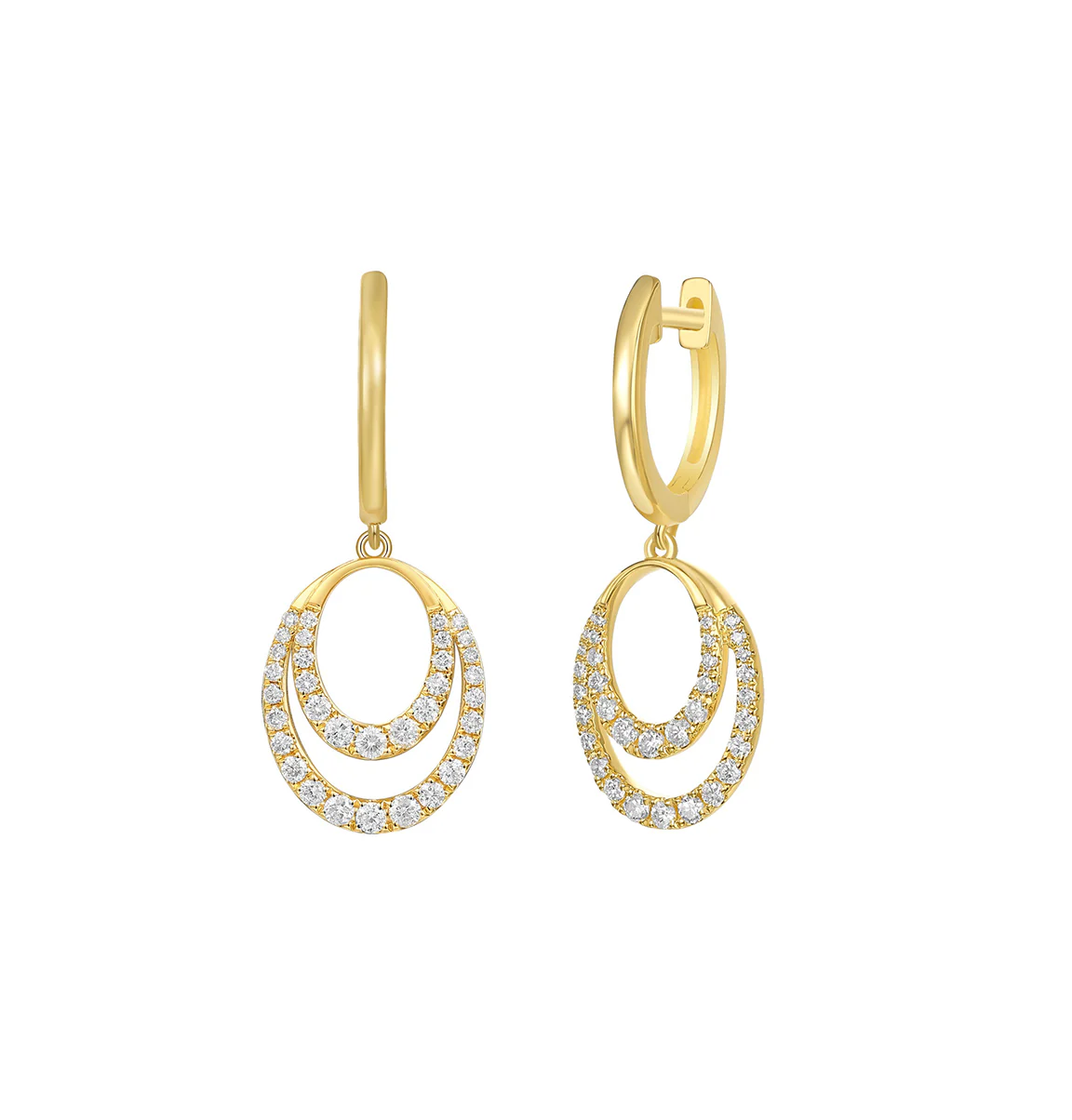 Sabel Collection Yellow Gold Diamond Double Oval Drop Earrings
