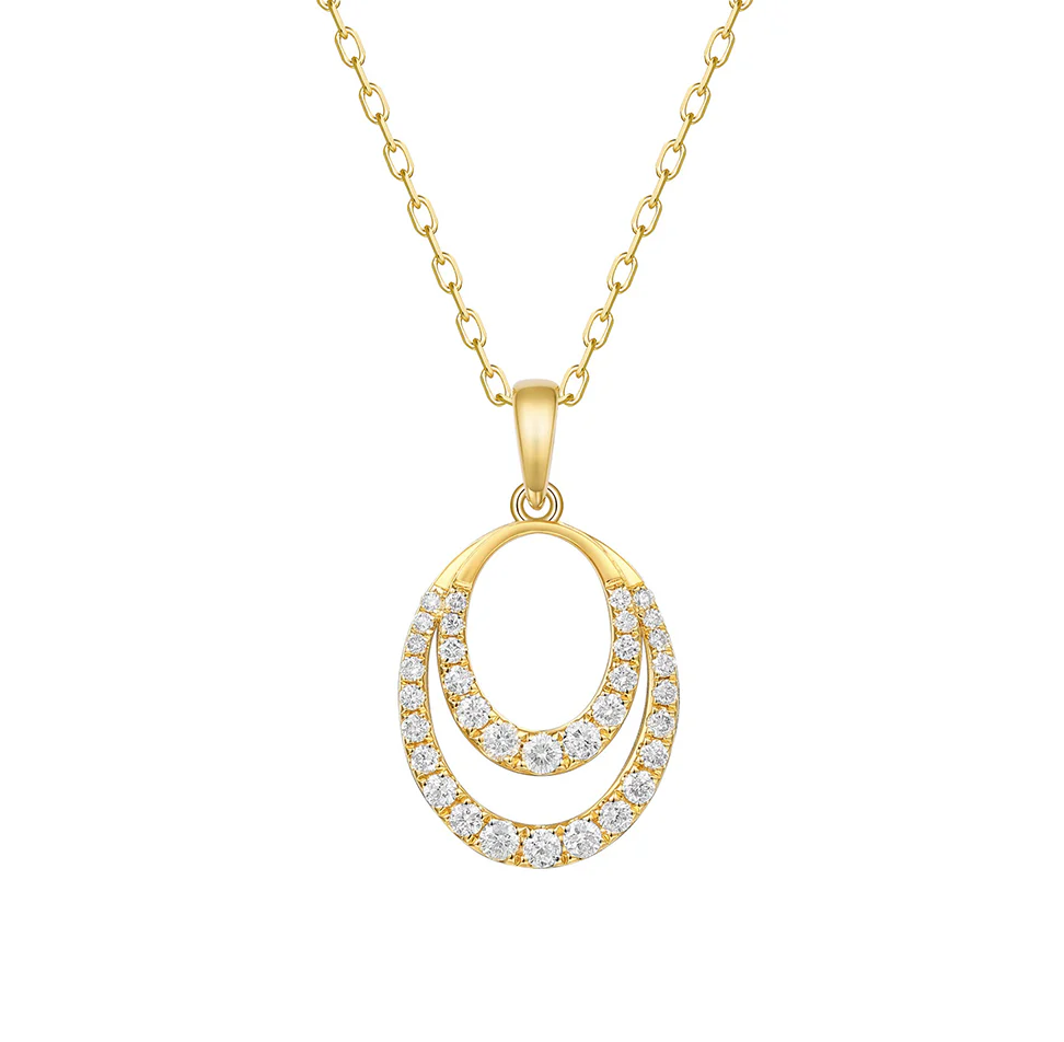 Sabel Collection Yellow Gold Diamond Double Oval Pendant