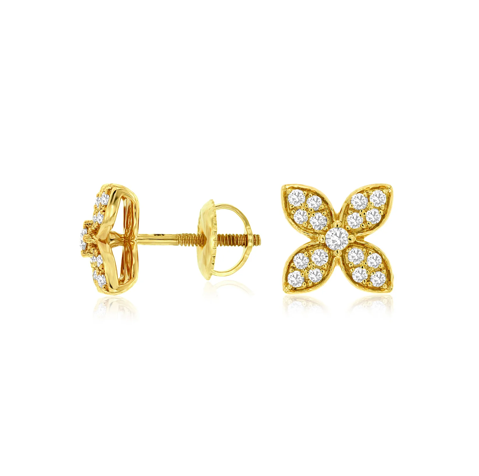 Sabel Collection Yellow Gold Diamond Floral Stud Earrings