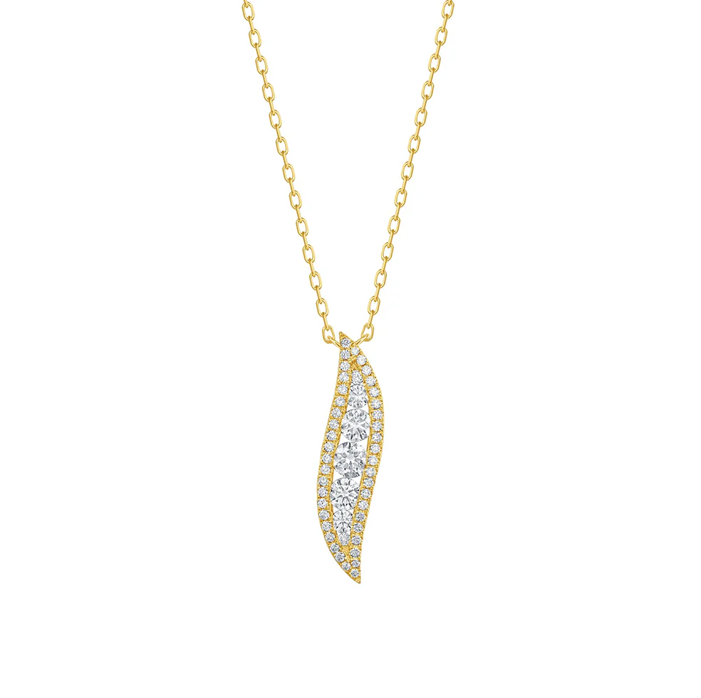 Sabel Collection Yellow Gold Diamond Wavy Drop Pendant