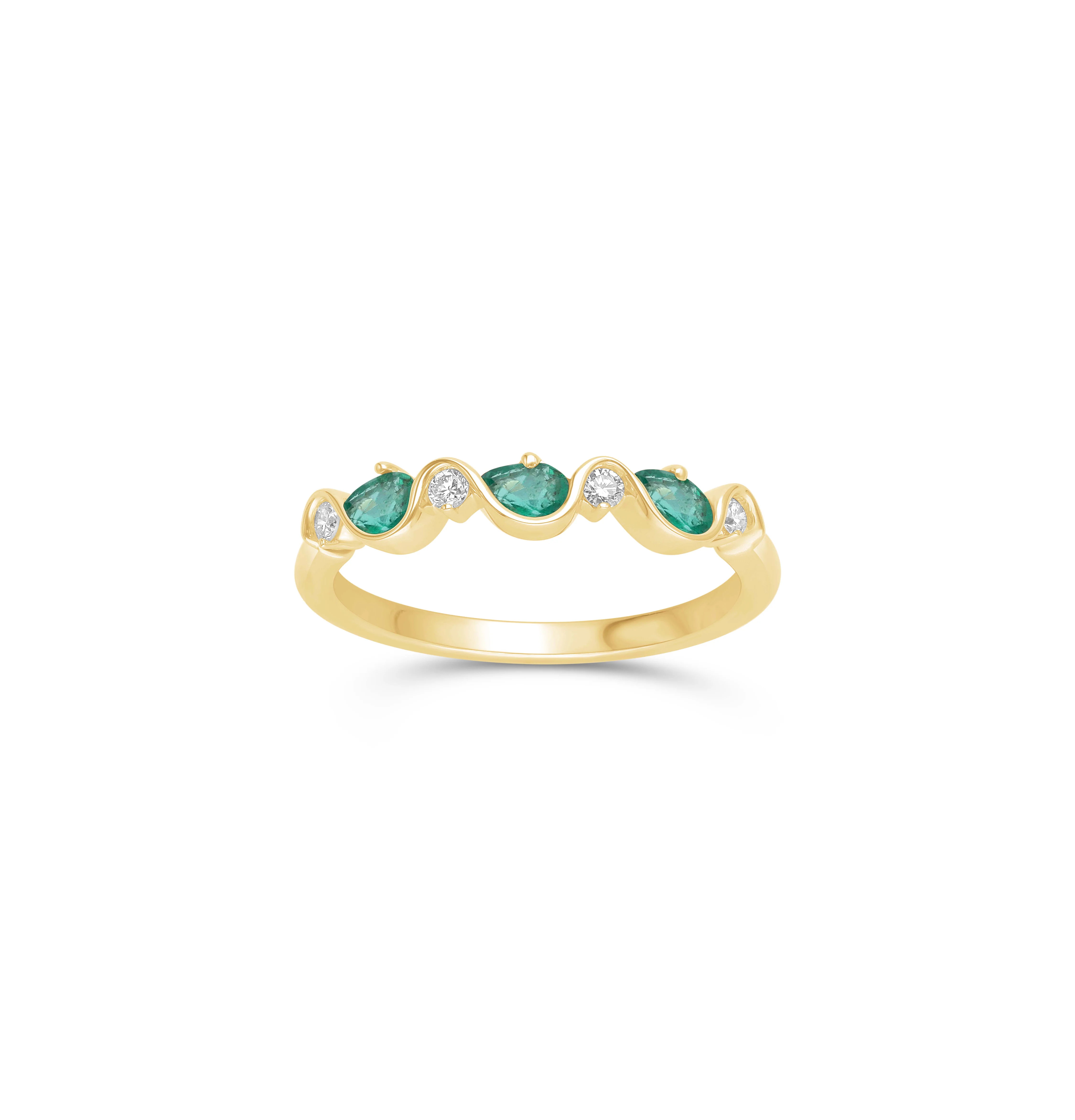 Sabel Collection Yellow Gold Emerald and Diamond Wavy Ring