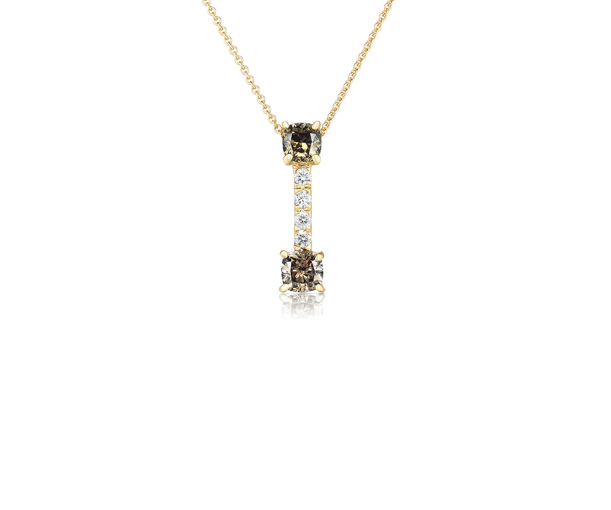 Sabel Collection Yellow Gold Fancy Brown and White Round Diamond Pendant