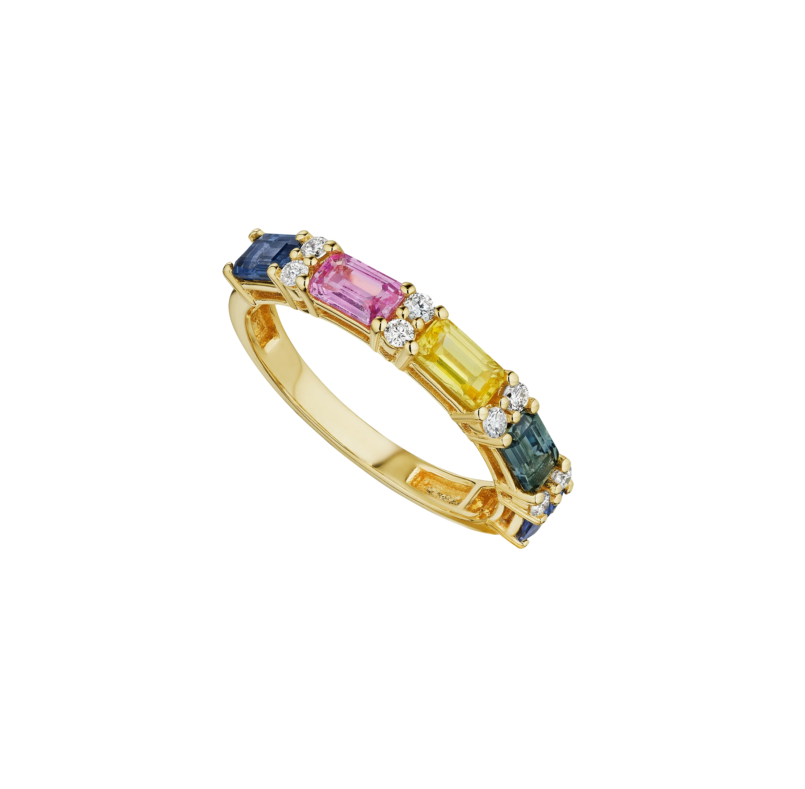 Sabel Collection Yellow Gold Fancy Sapphire and Diamond Stacking Ring