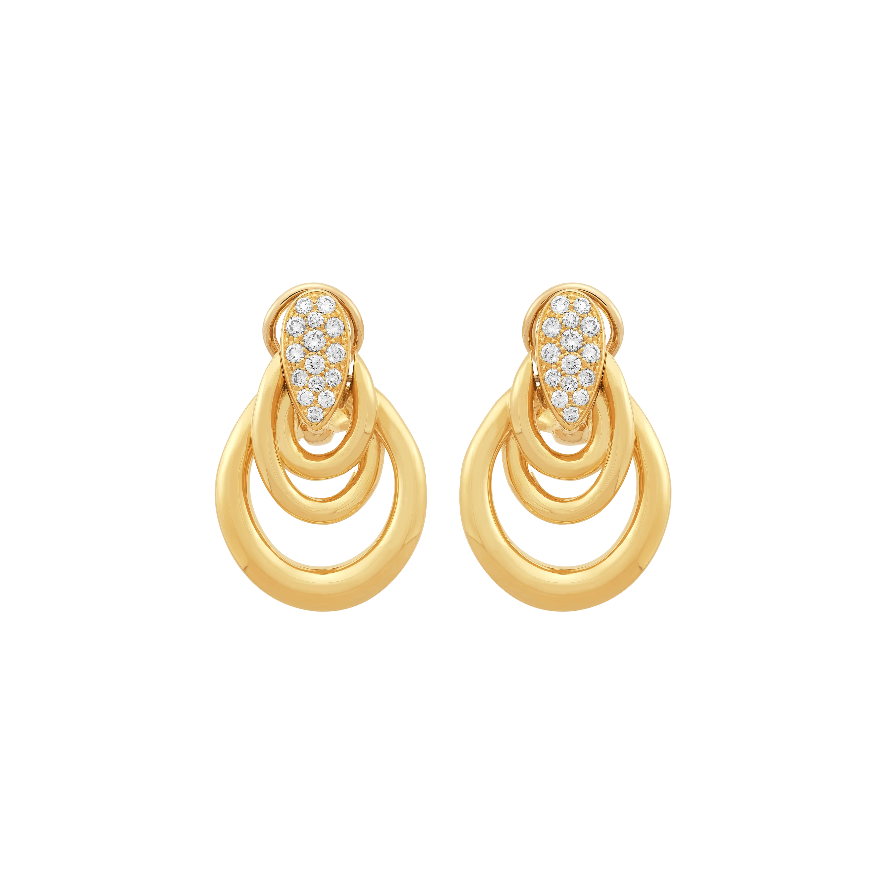 Sabel Collection Yellow Gold Graduated Oval Earrings with Diamonds