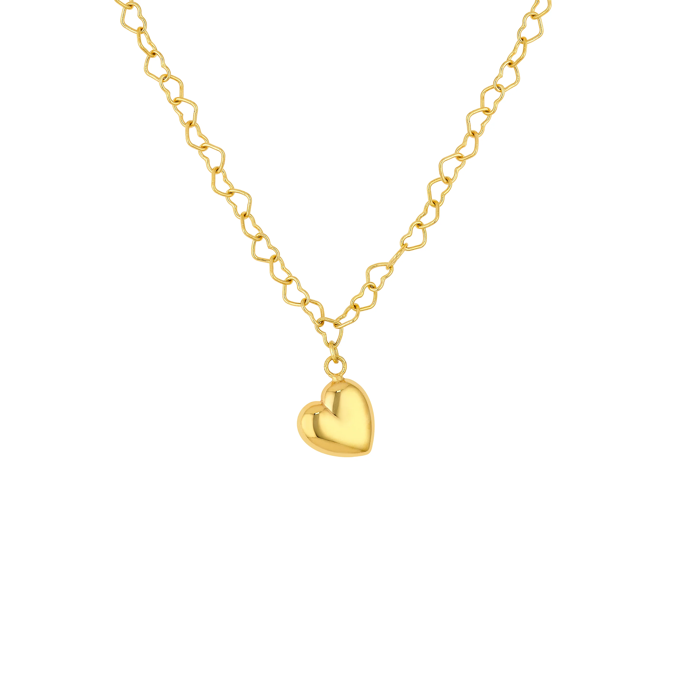 Sabel Collection Yellow Gold Heart Chain with Puff Heart Charm