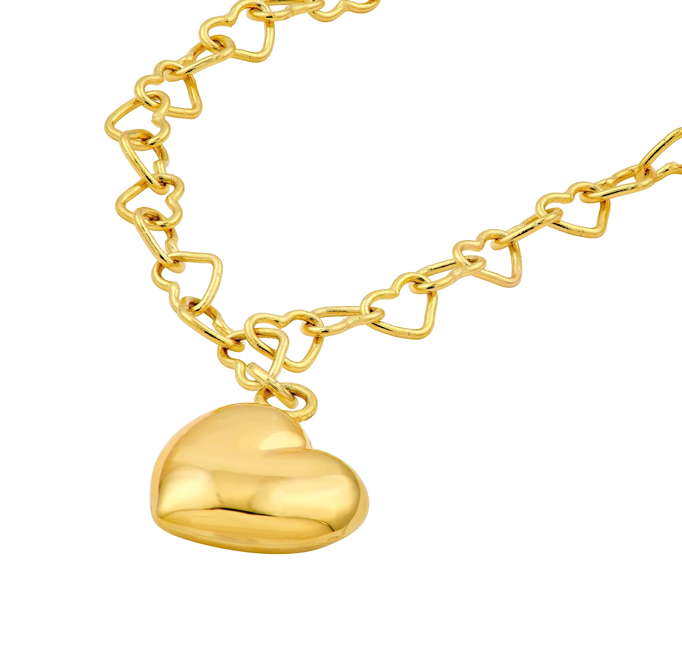 Sabel Collection Yellow Gold Heart Chain with Puff Heart Charm - Image 3