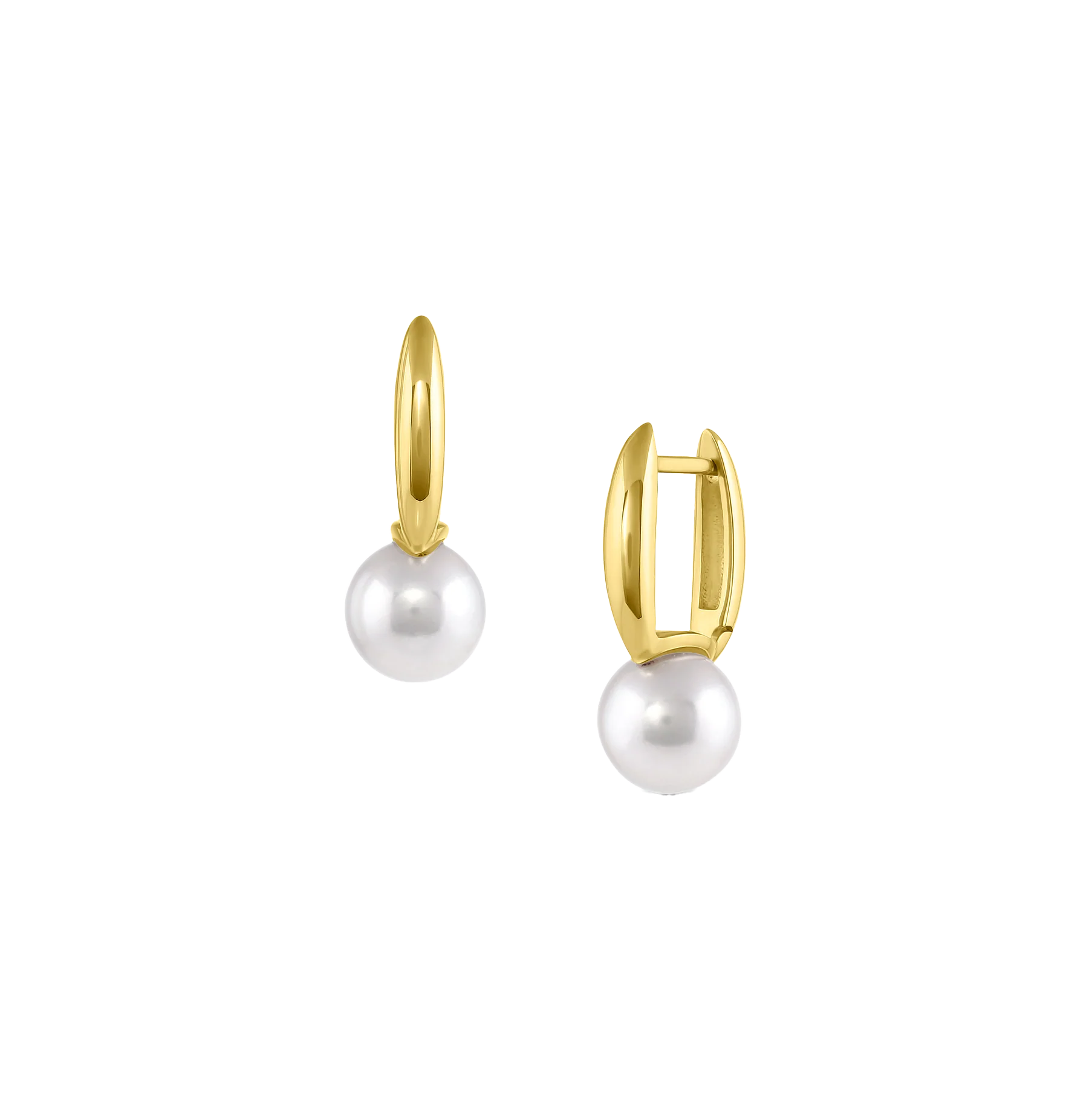 Sabel Collection Yellow Gold Huggie Hoop Pearl Drop Earrings