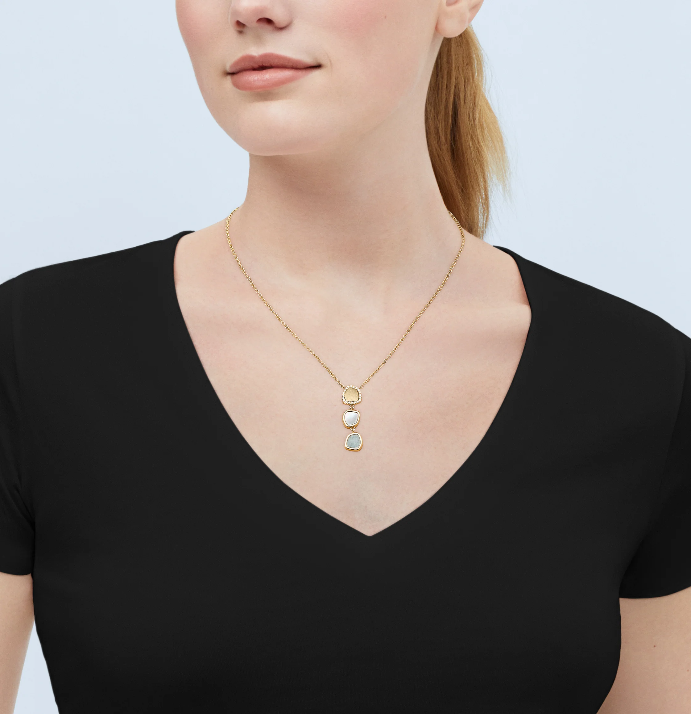 Sabel Collection Yellow Gold Mixed Gemstone Drop Pendant - Image 3