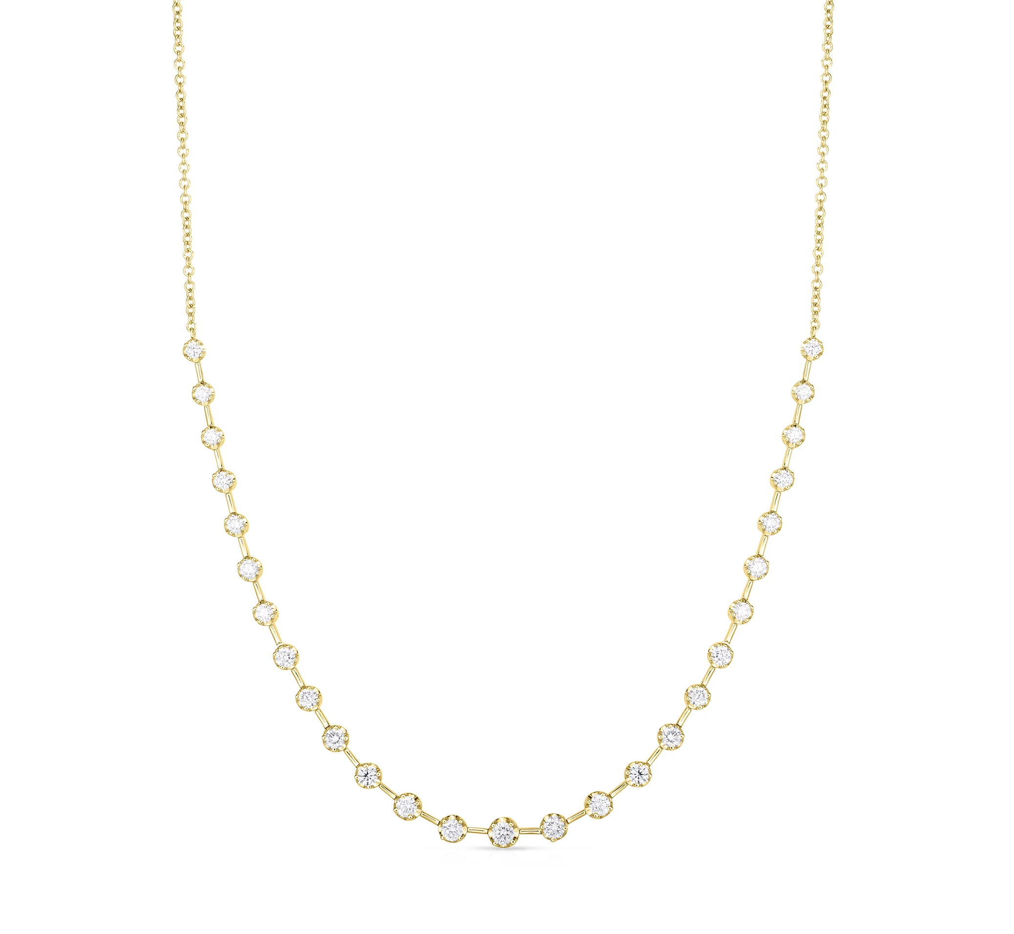 Sabel Collection Yellow Gold Partway Round Diamond Bar Necklace