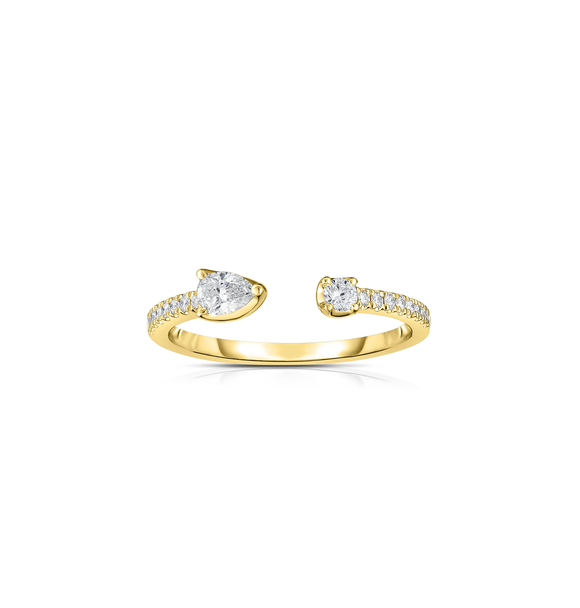 Sabel Collection Yellow Gold Pear and Round Diamond Open Ring