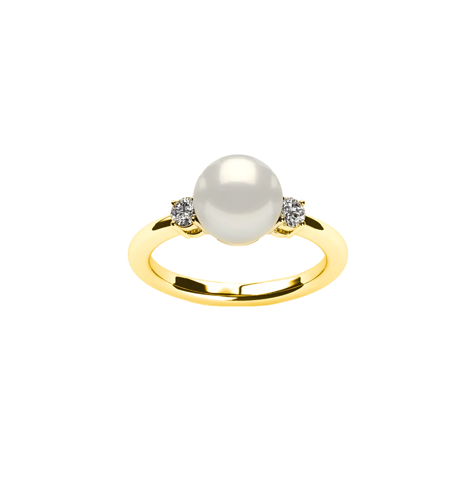 Sabel Collection Yellow Gold Pearl and Diamond Accent Ring