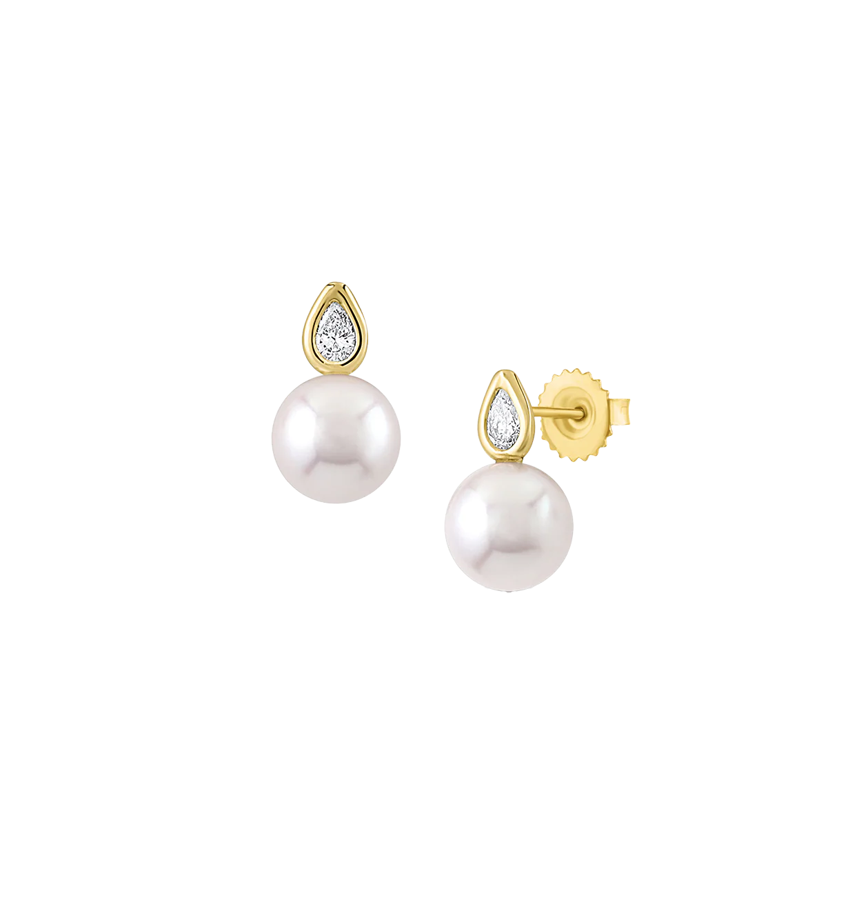 Sabel Collection Yellow Gold Pearl and Pear Diamond Stud Earrings