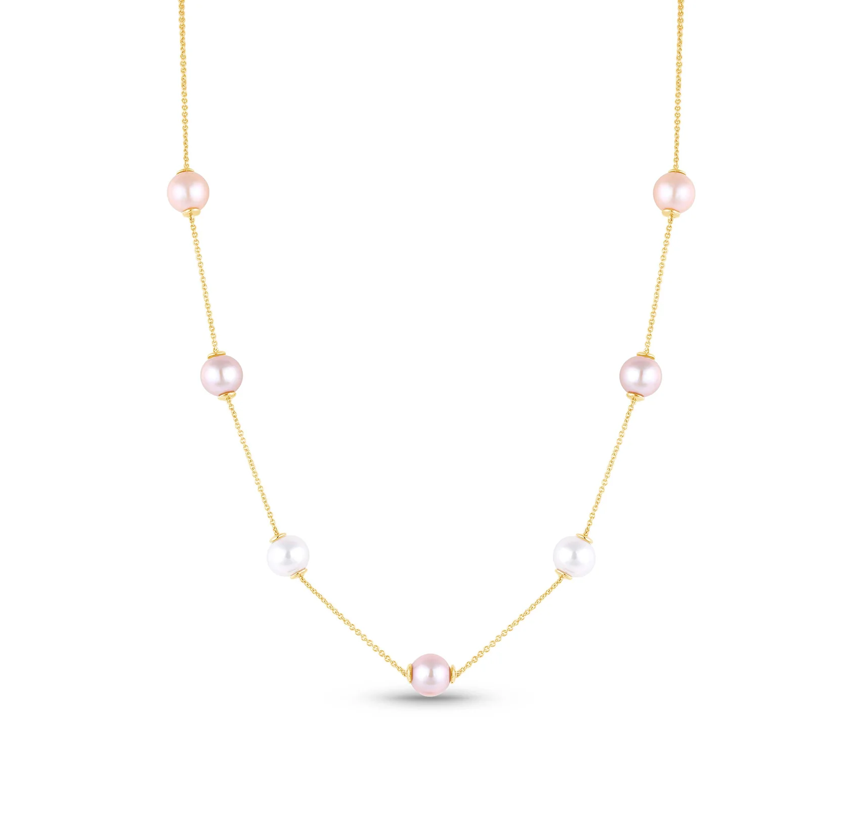 Sabel Collection Yellow Gold Pearl Station Necklace