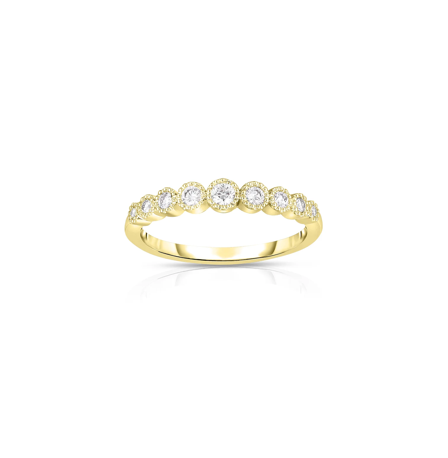 Sabel Collection Yellow Gold Round Diamond Bezel Set Milgrain Ring