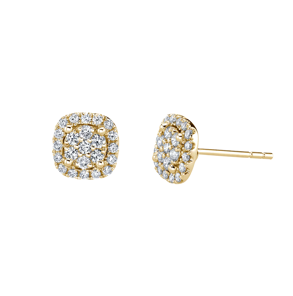 Sabel Collection Yellow Gold Round Diamond Cushion Halo Earrings