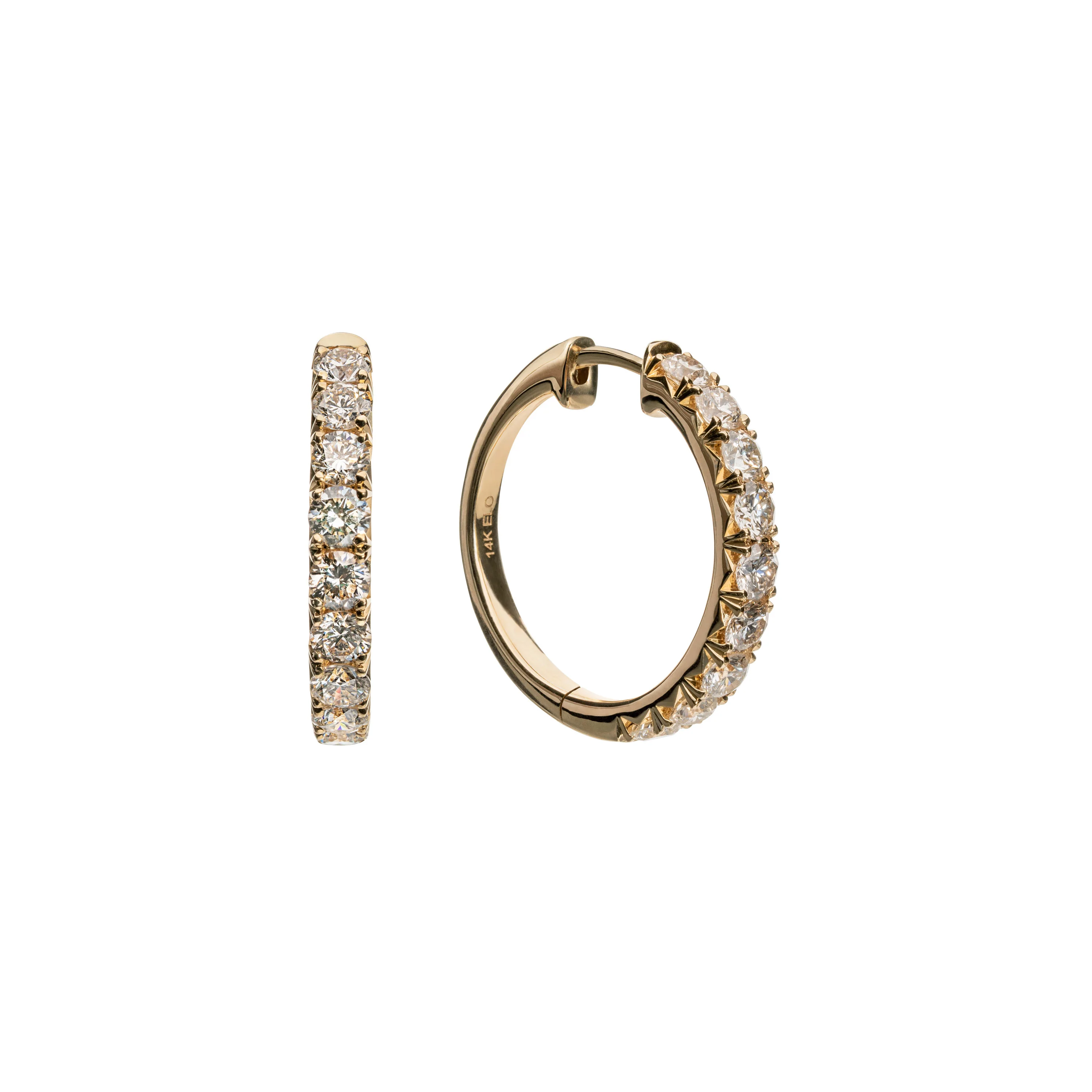 Sabel Collection Yellow Gold Round Diamond Hoop Earrings