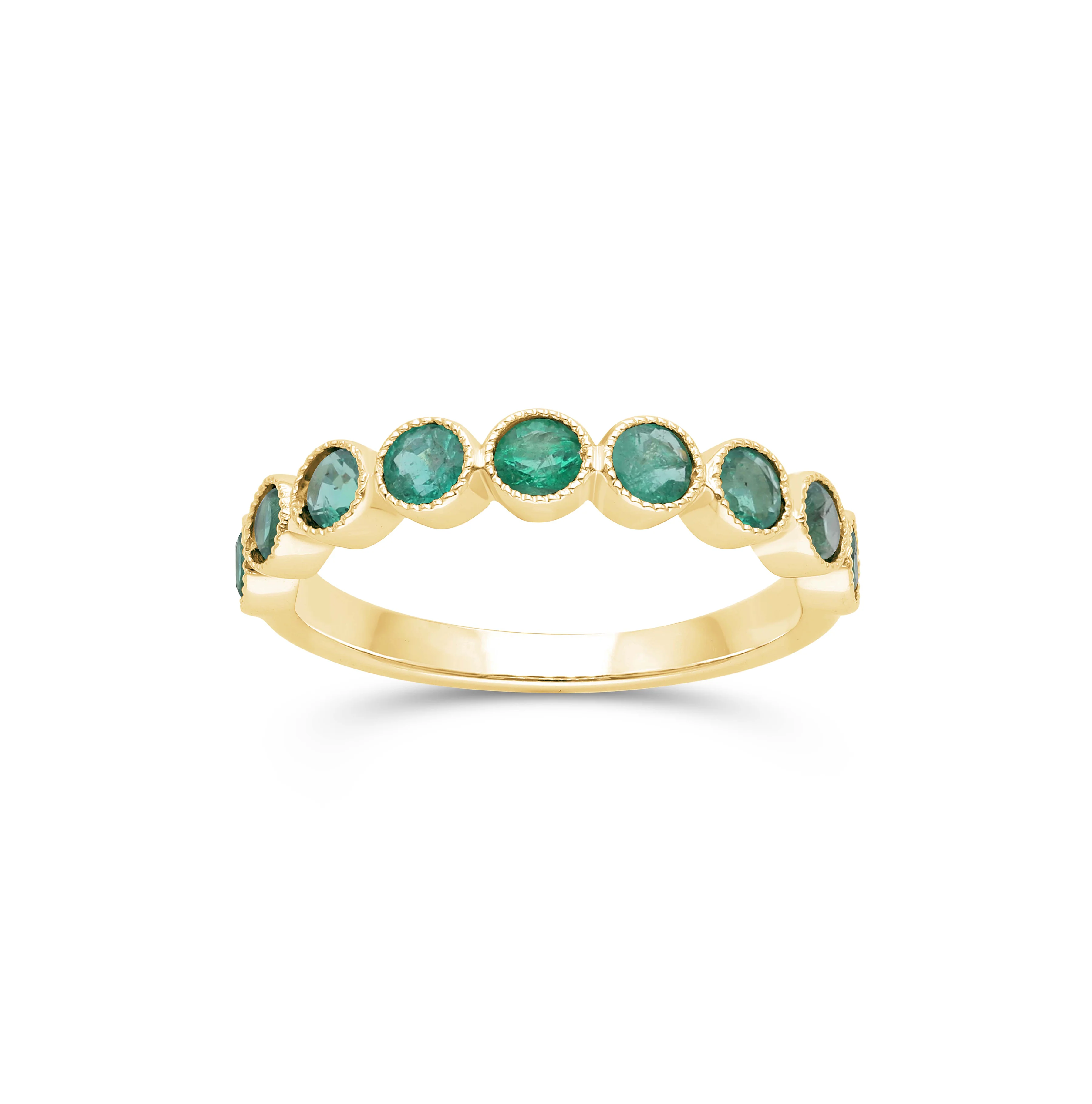 Sabel Collection Yellow Gold Round Emerald Bezel Set Ring