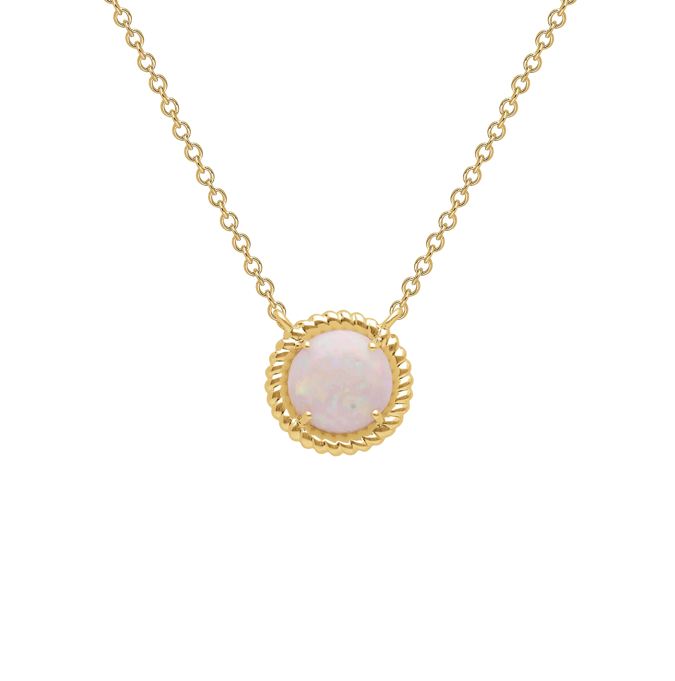 Sabel Collection Yellow Gold Round Opal Rope Accent Necklace