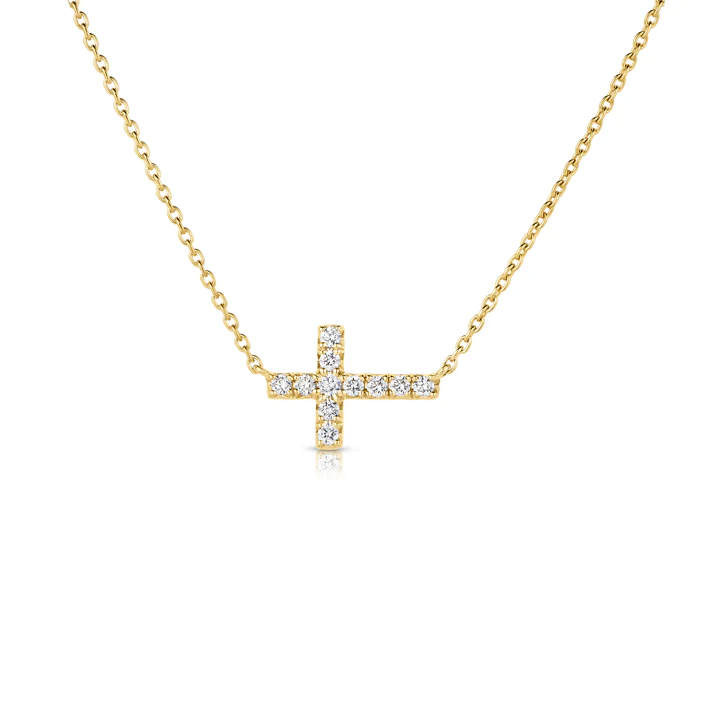 Sabel Collection Yellow Gold Sideways Diamond Cross Necklace