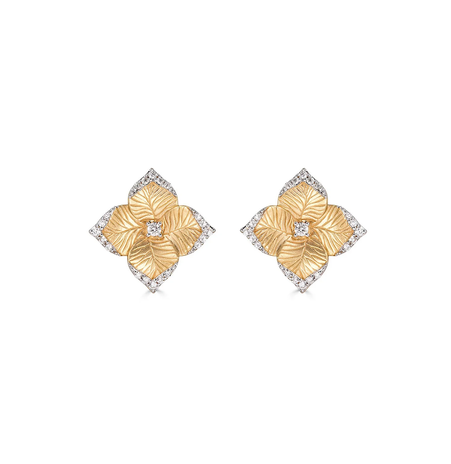 Sabel Collection Yellow Gold Small Flower Stud Diamond Earrings