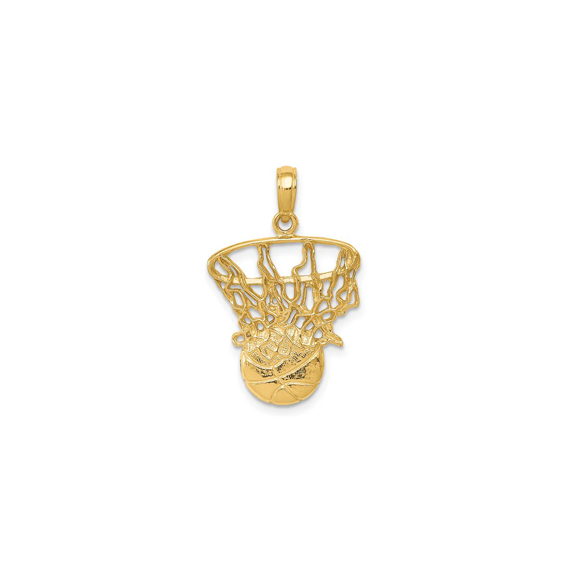 Sabel Collection Yellow Gold Swoosh Basketball and Net Pendant