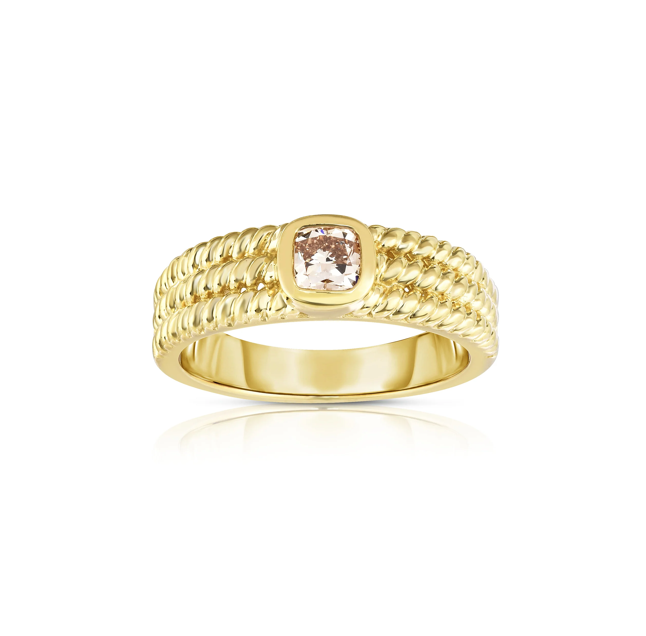 Sabel Collection Yellow Gold Three Row Cable Ring with Brown Diamond