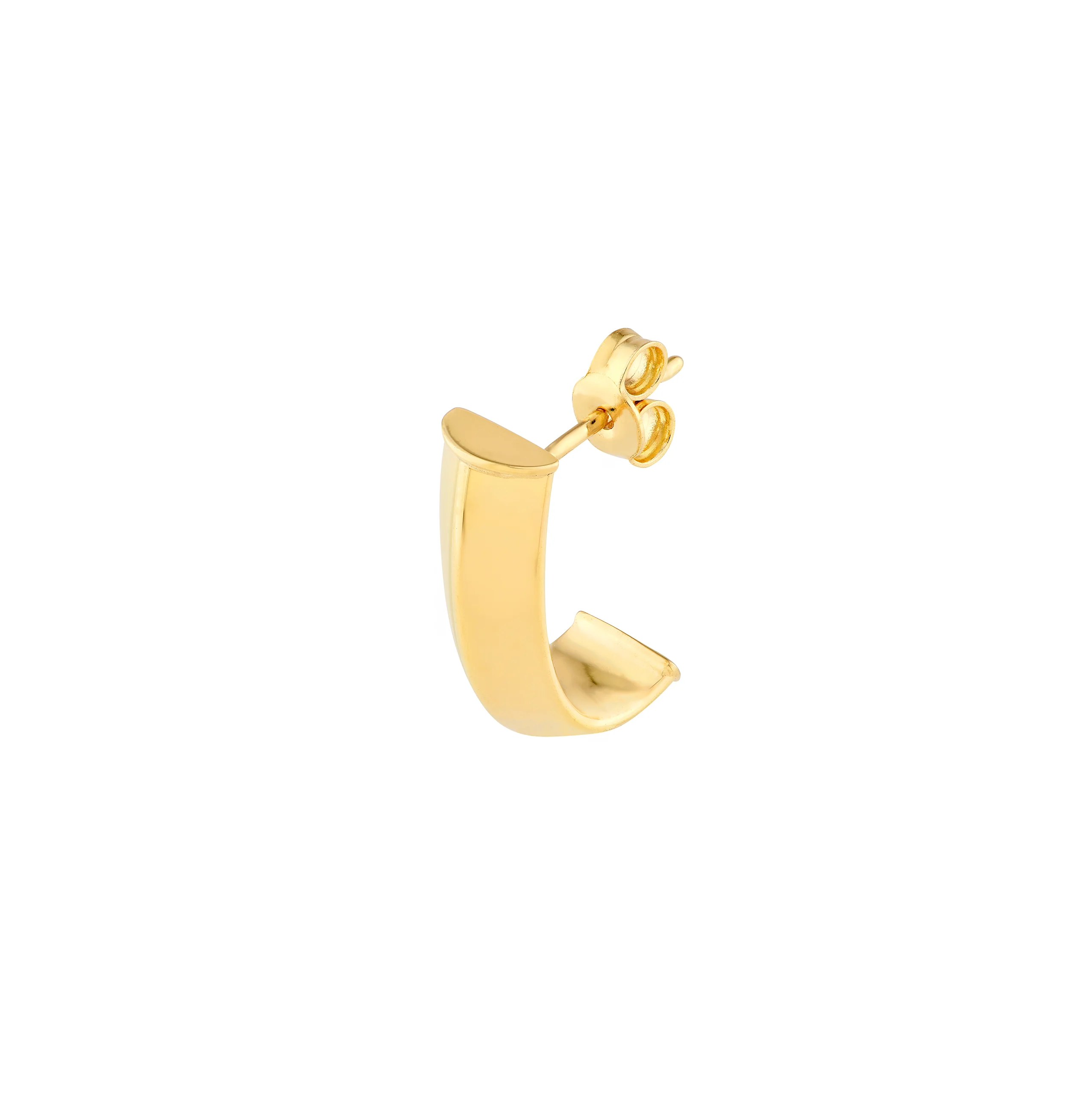 Sabel Collection Yellow Gold Triangular Tube J Huggie Hoop Earrings - Image 3